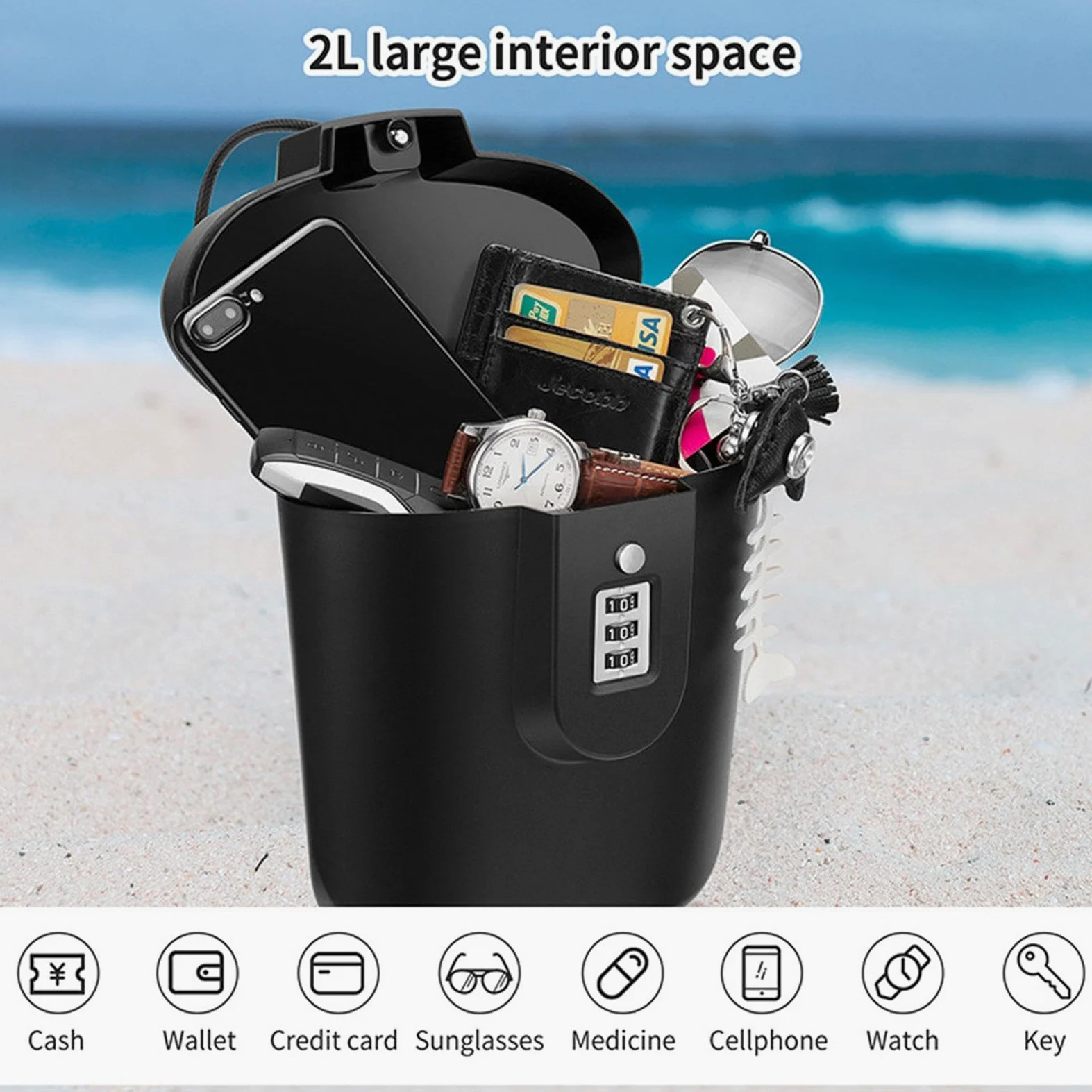 Caja Seguridad Playa para Proteger sus Objetos de valors | caja de seguridad para viaje, caja de seguridad para la playa, con cerradura de números, para la playa, camping, deportes, viajes, compras