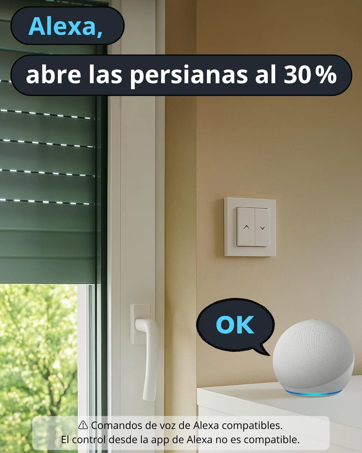 LoraTap Interruptor Persiana WiFi 2 Unidades: Apertura 0–100% con App | Apertura precisa sin parada manual – Grupos – Horarios – Control por voz – Sin hub – Conserva interruptor – AC 4 hilos 300W