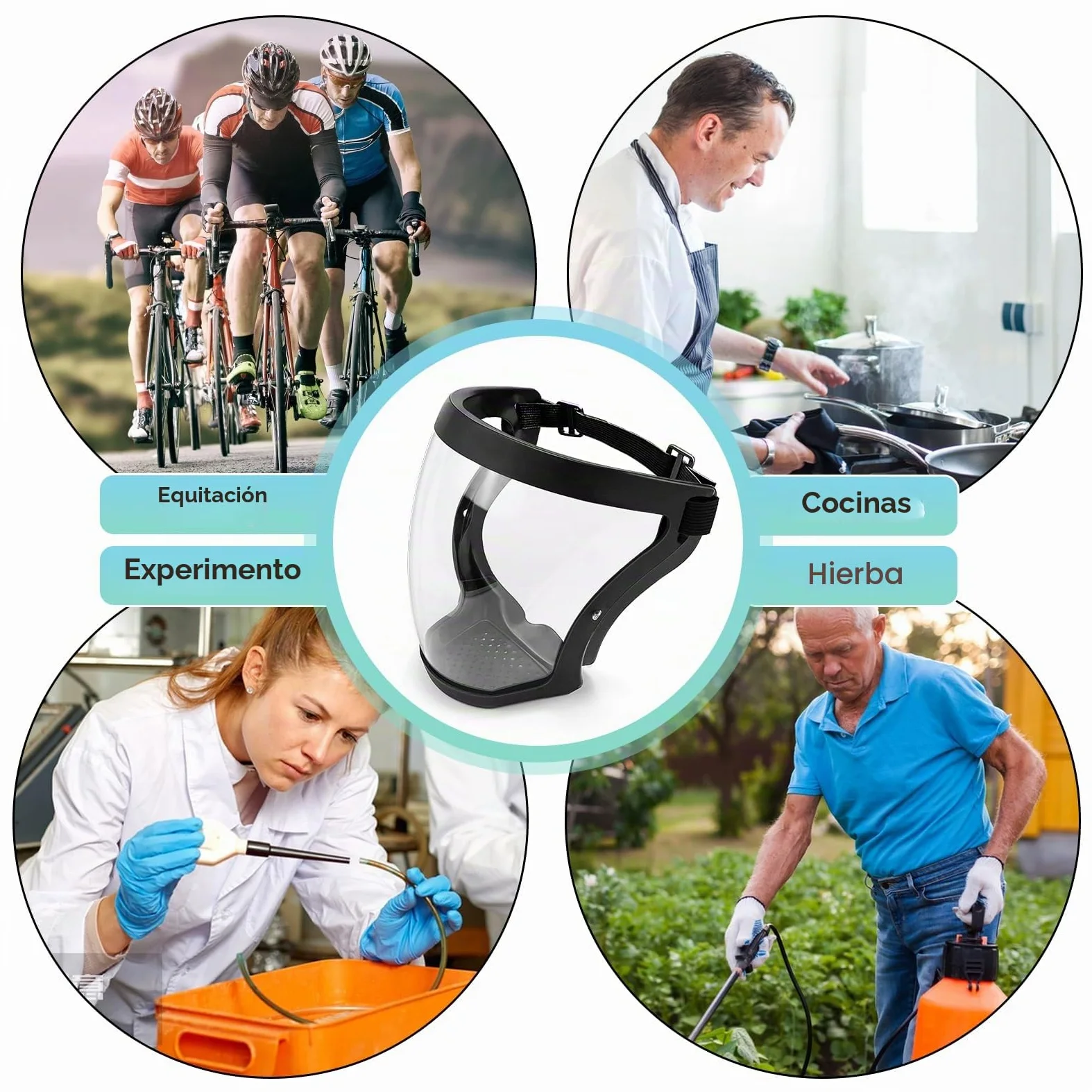 Protección facial protector antiempañamiento de cara completa de plástico transparente con banda ajustable para adultos