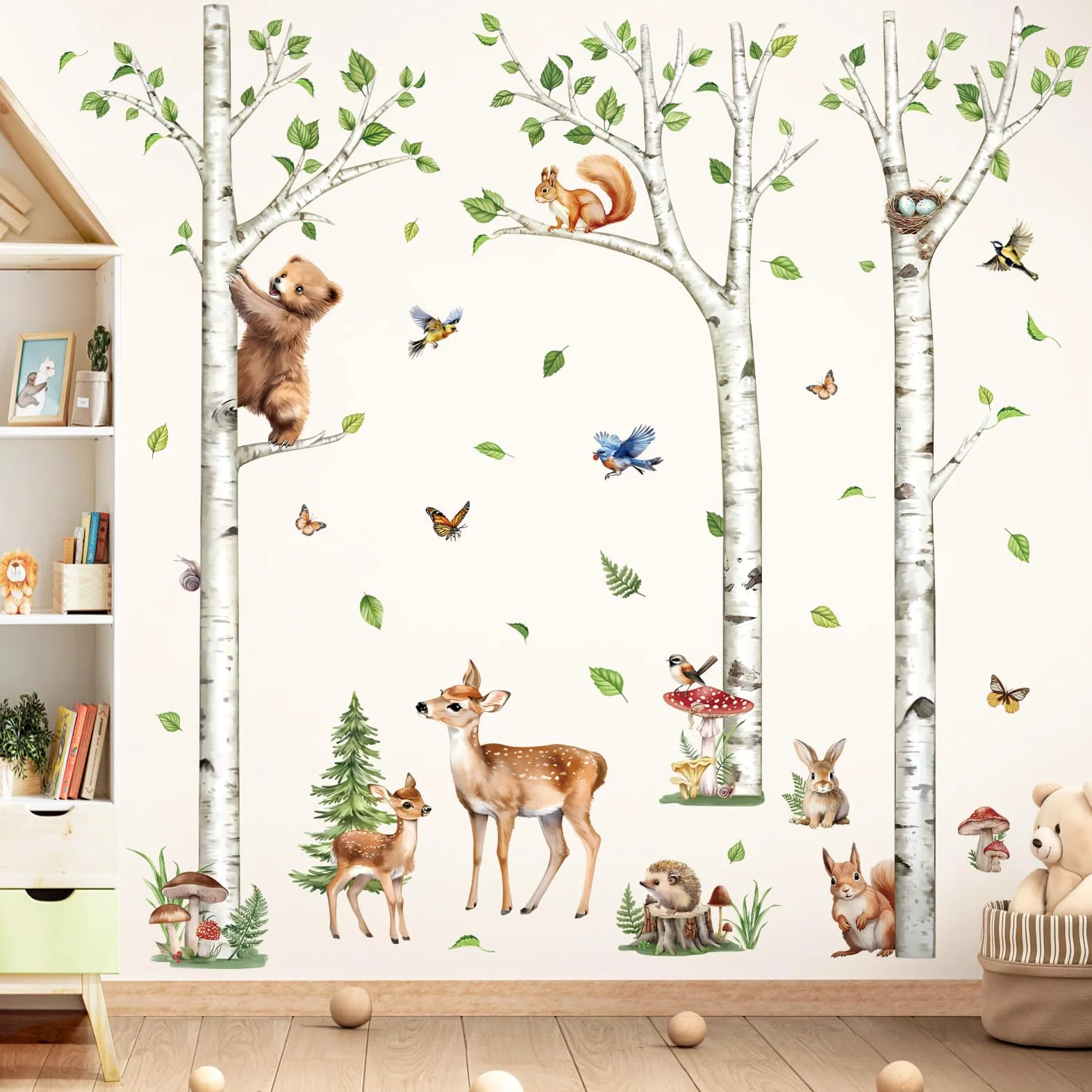 decalmile Pegatinas de Pared Árbol Grande Animales Bosque Vinilos Decorativos Ciervo Oso Zorro Adhesivos Pared Habitación Bebés Salón Guardería