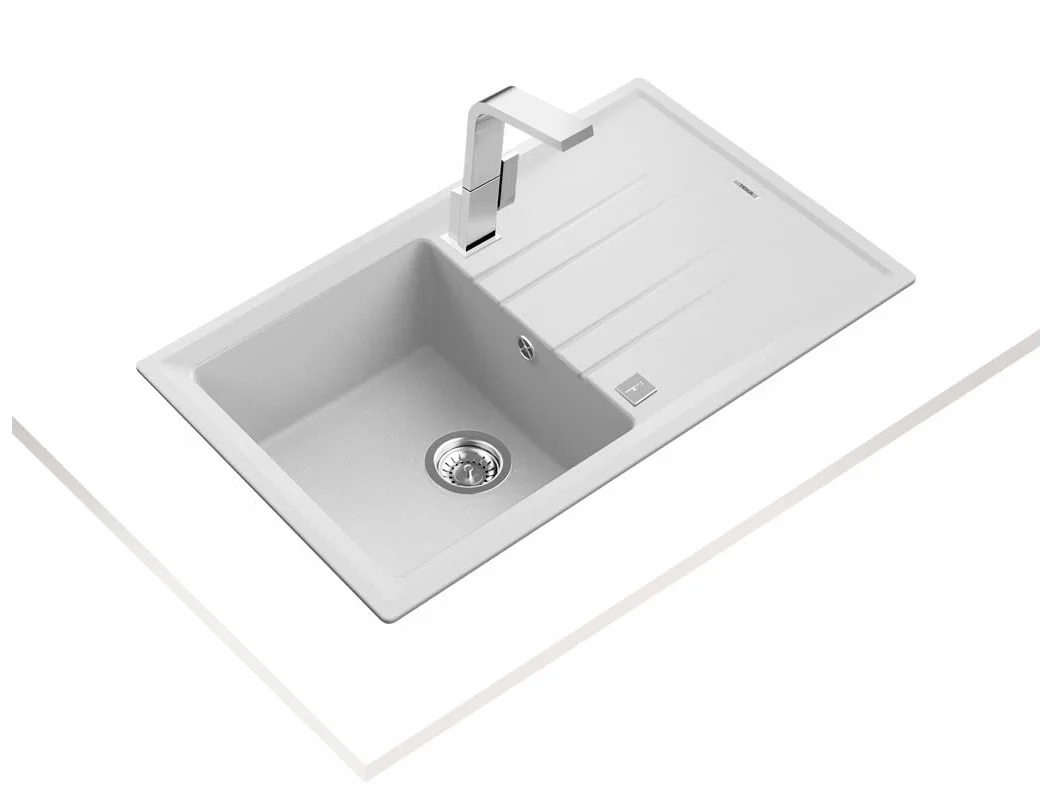 TEKA Fregadero Encastrado 1 Cubeta Granito Reversible con Escurridor, Profundidad 200mm, Desagüe Automático, Mueble 50cm, Stone 50 B-TG 1C 1E