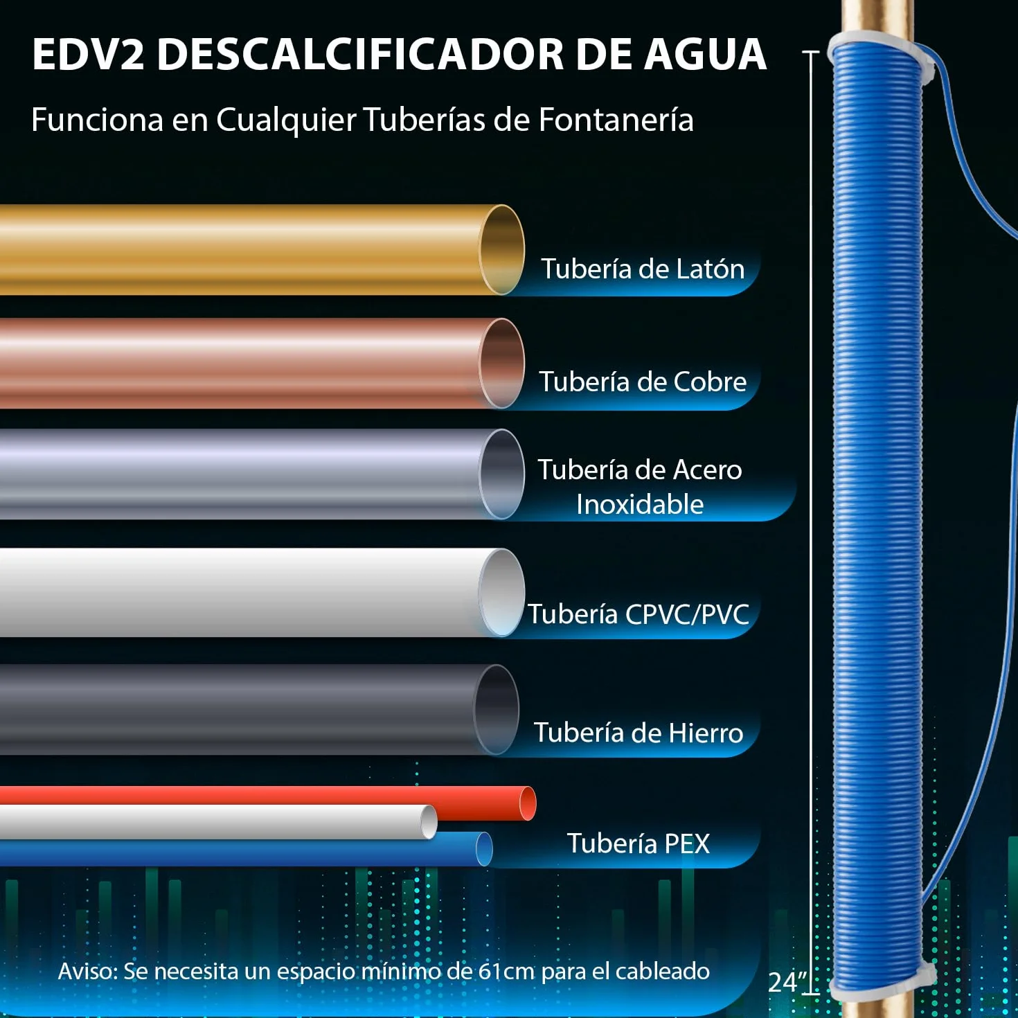 iSpring EDV2 Descalcificador de Agua para Toda la Casa, Alternativa Electrónica Sin Sal, Aleación, Reduce Cal