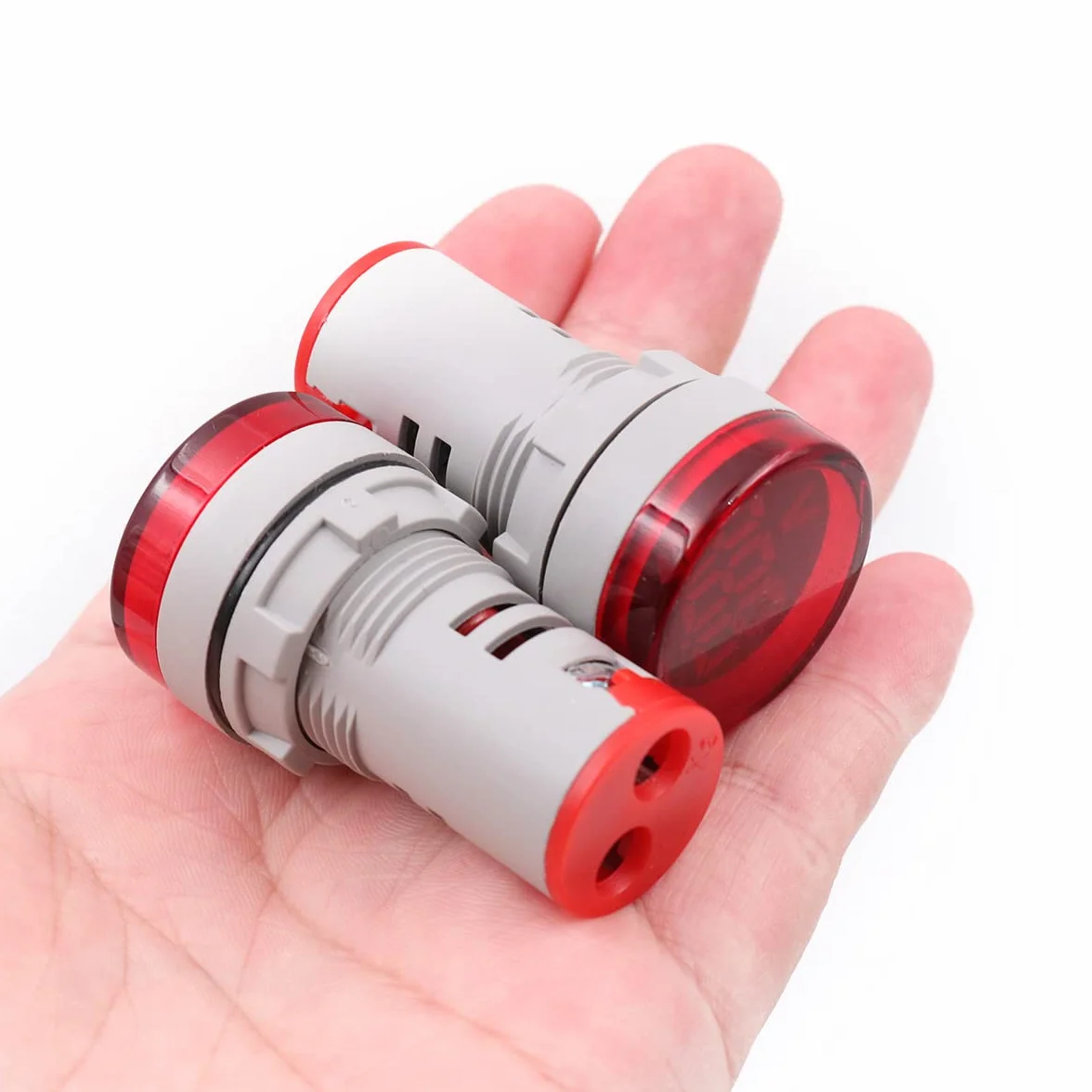 2pcs 22mm Indicador de medidor de voltaje LED rojo AC20-500V, voltímetro digital para equipos domésticos o industriales - Redondo