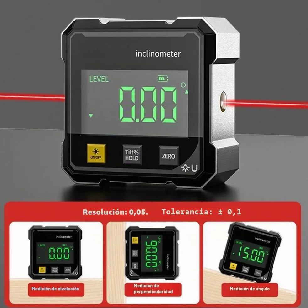 Buscador de ángulos digital con indicador electrónico de ángulo magnético fuerte de 4 lados, inclinómetro con retroiluminación, transportador de inglete de sierra de mesa, buscador de ángulos