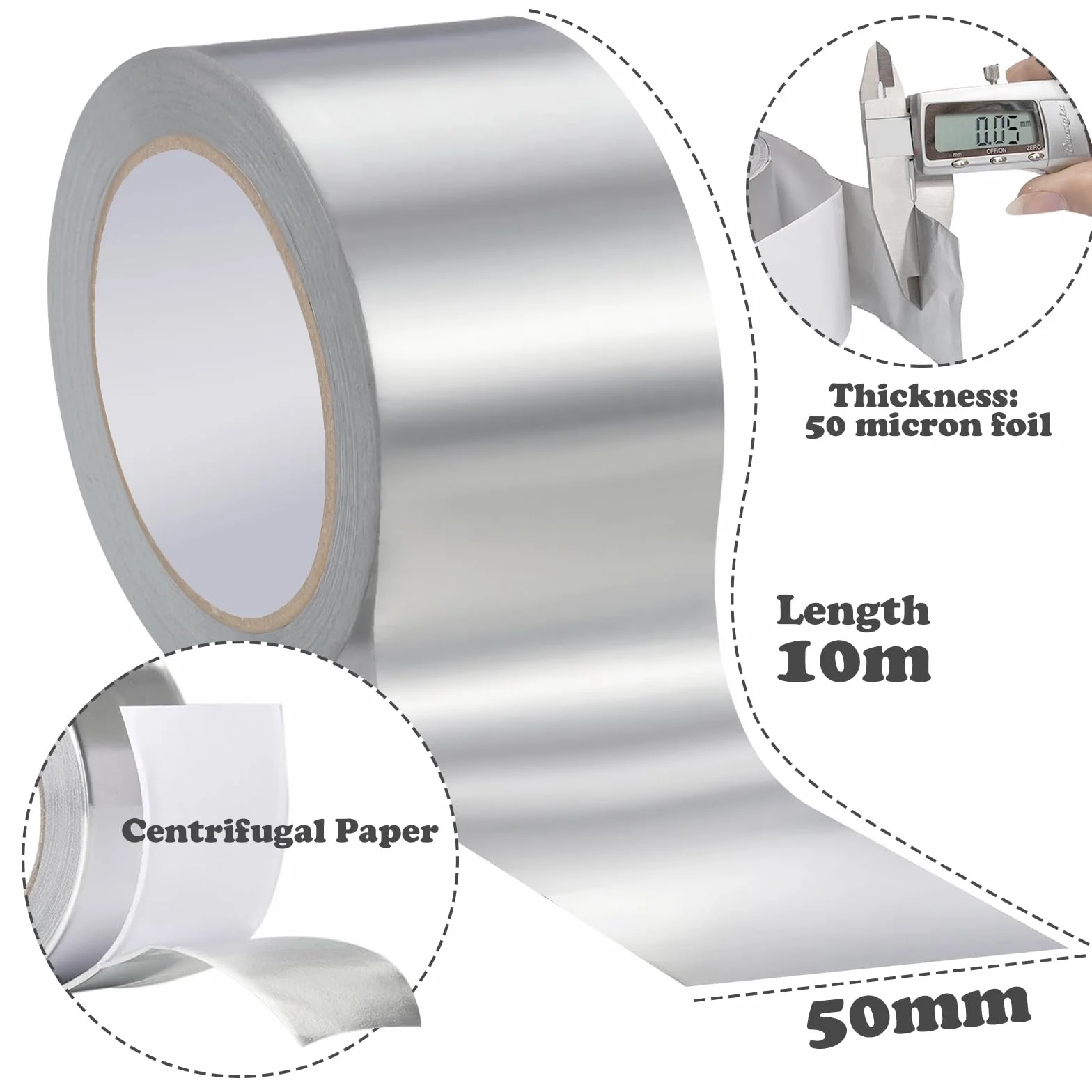 PUWOWYE Cinta De Aluminio, Cinta Aluminio Adhesiva Impermeable y Resistente al Calor, Aluminio Para Sellar para Barreras de Vapor, Sistemas de Ventilación y Aire Acondicionado (50 mm x 10 m)