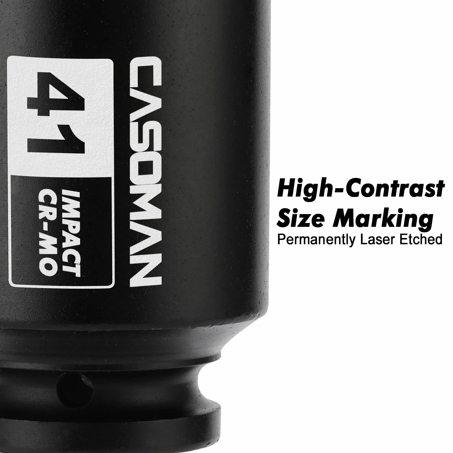 CASOMAN Enchufe de impacto profundo de 3/4 pulgadas, 41 mm, vaso de impacto jumbo, métrico, 6 puntos, CR-MO, acabado de fosfato negro