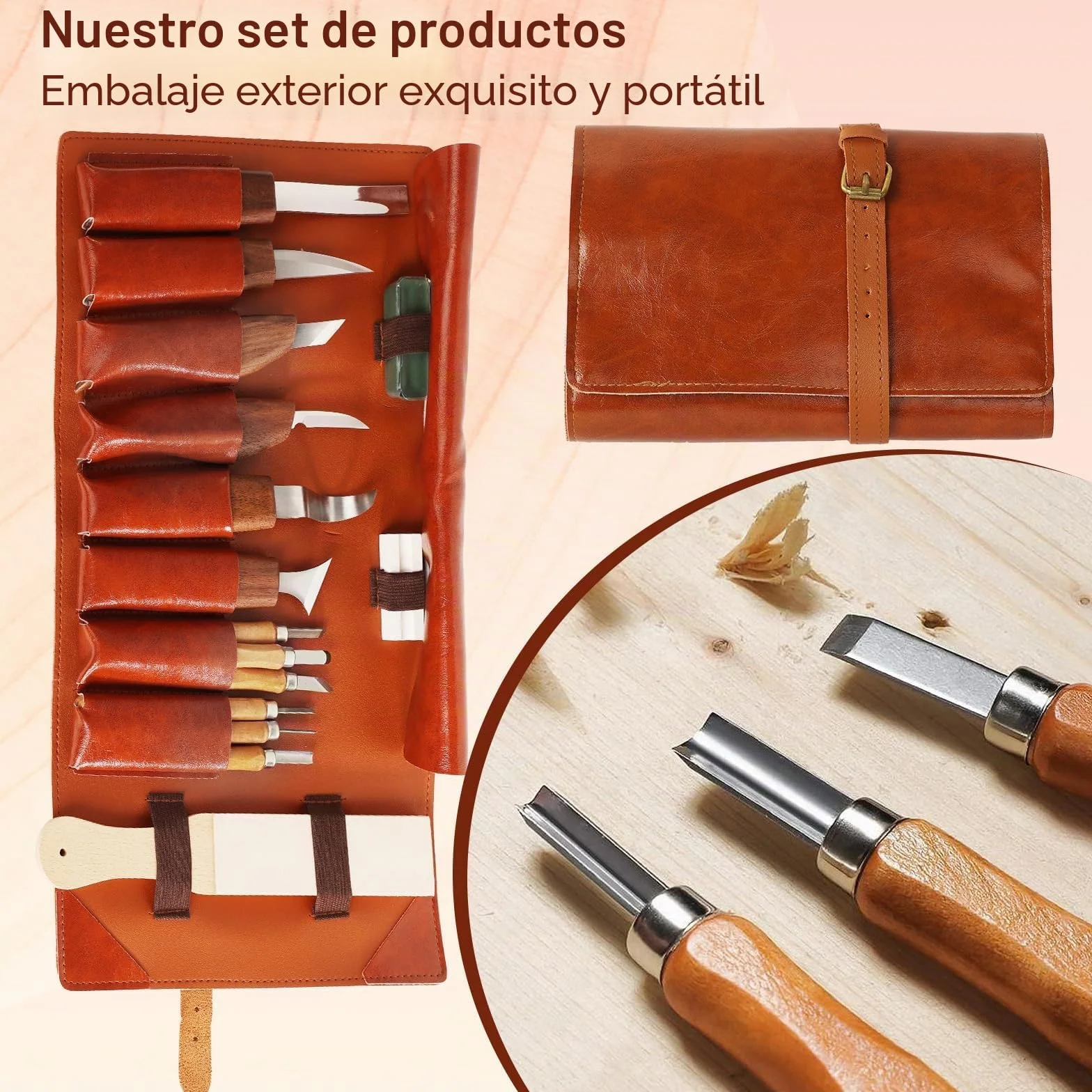 Juego de 17 cuchillos para tallar de madera para principiantes, seguro y sencillo, selección completa de herramientas con guantes, bolsa de herramientas