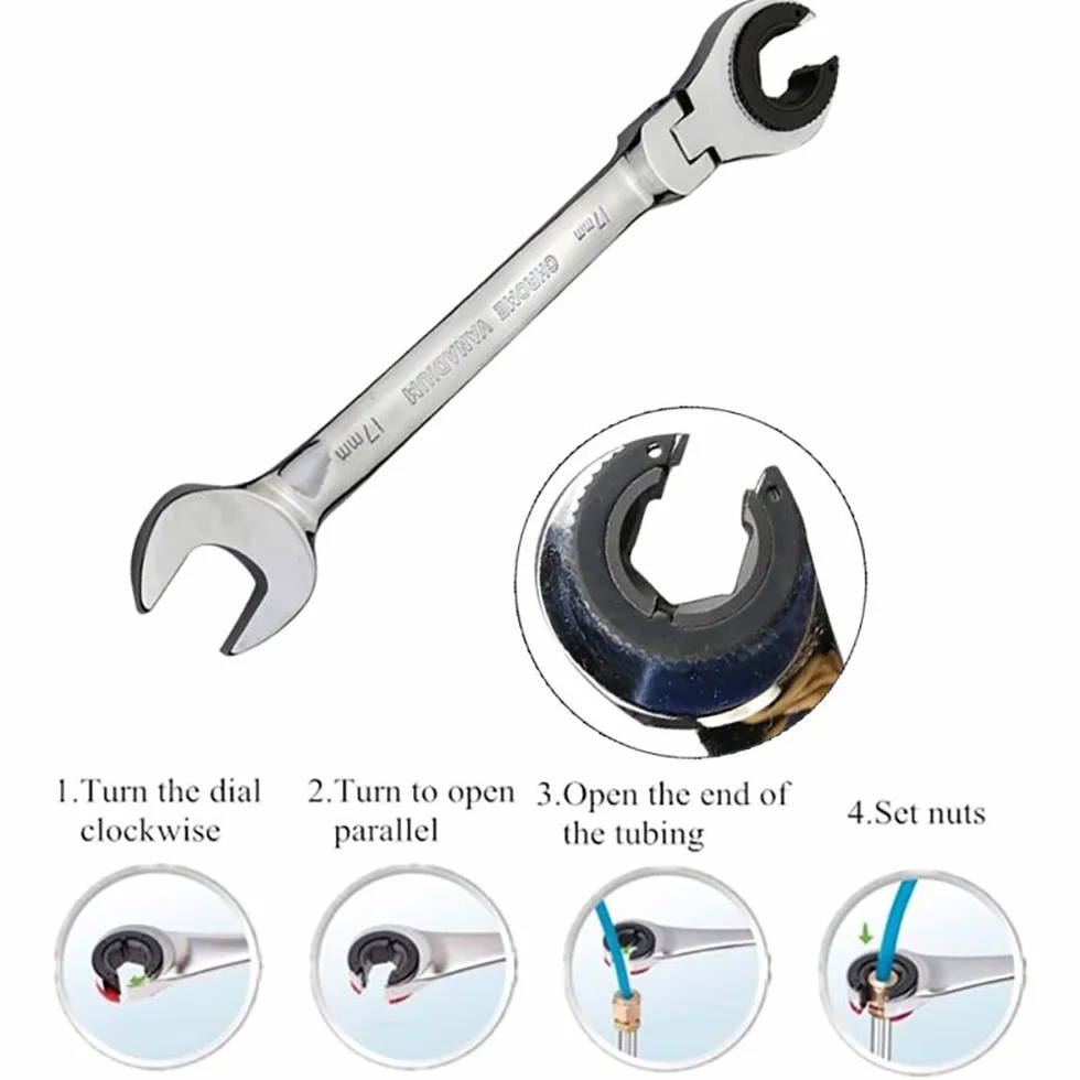 TopHomer Llave de carraca flexible de 10 mm, doble extremo abierto, pulido brillante, carraca, llave de percusión, acero cromo vanadio, llave de tubo