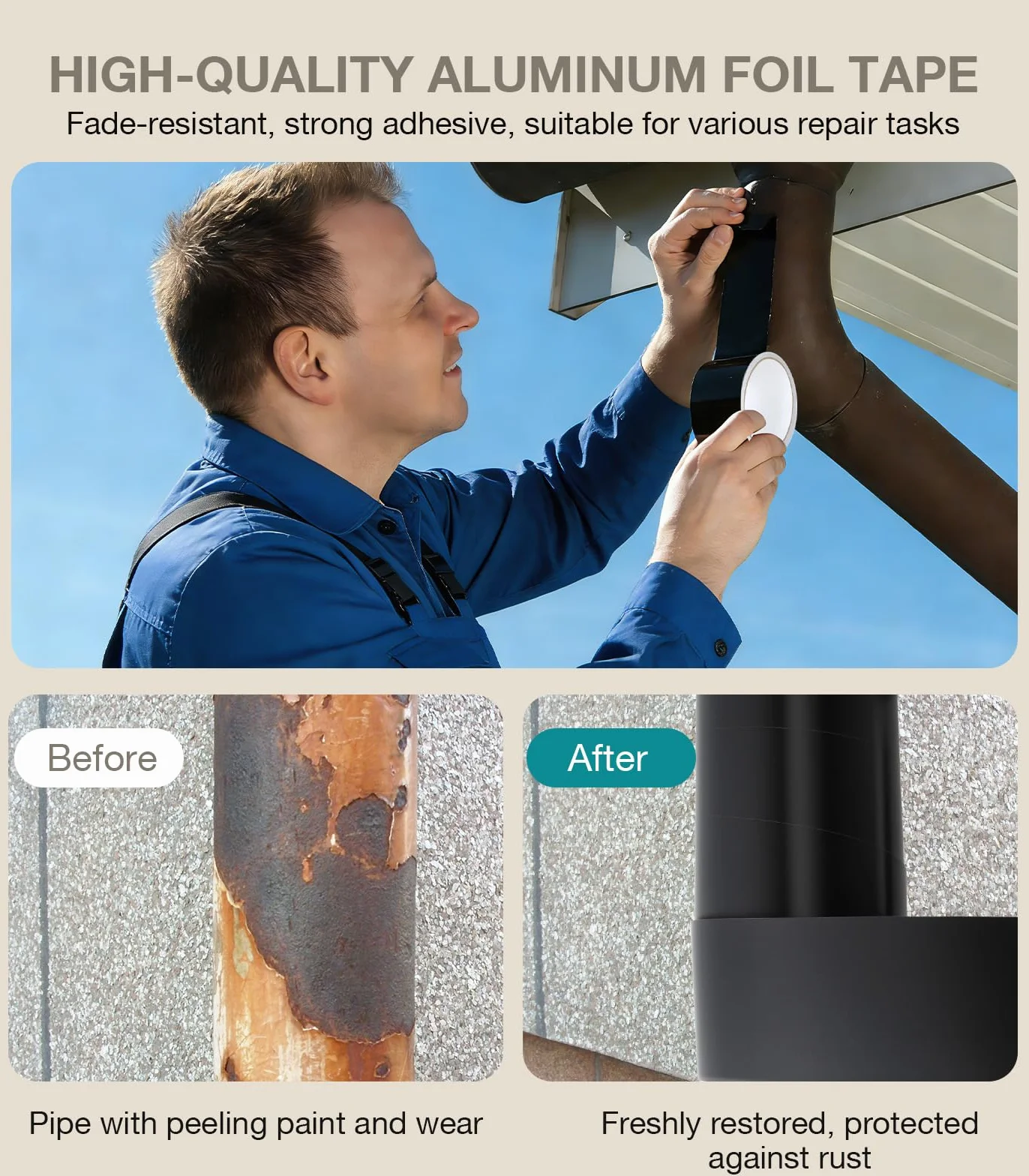 Cozary Cinta de Aluminio Negra 50mm x 20m,Cinta Aluminio Adhesiva Impermeable y Resistente al Calor,Cinta Selladora Metálica para Conductos de Aire Altas y Bajas TemperaturasTemperaturas