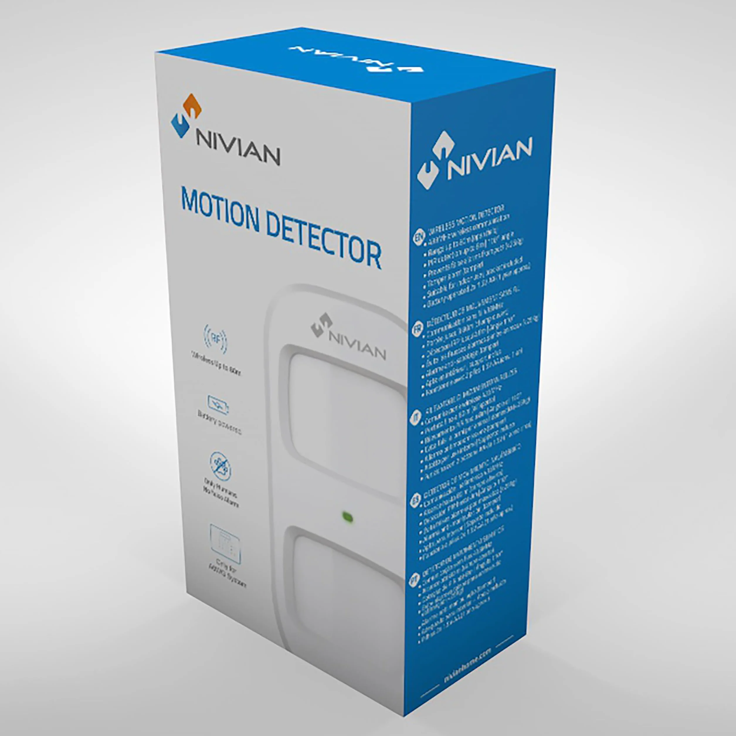 Nivian Detector de Movimiento Inalámbrico Compatible con Alarma Nivian, Inmune a Mascotas 20kg, Cobertura Amplia, Tamper Anti-sabotaje