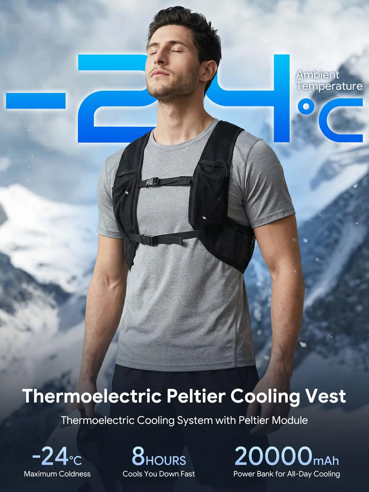 LABEWVI Peltier Chaleco refrigerante para hombre y mujer con batería externa de 20000 mAh, chaleco de verano con placa Peltier de 2 80 mm, batería, regulación de 3 niveles, larga duración, chaleco de