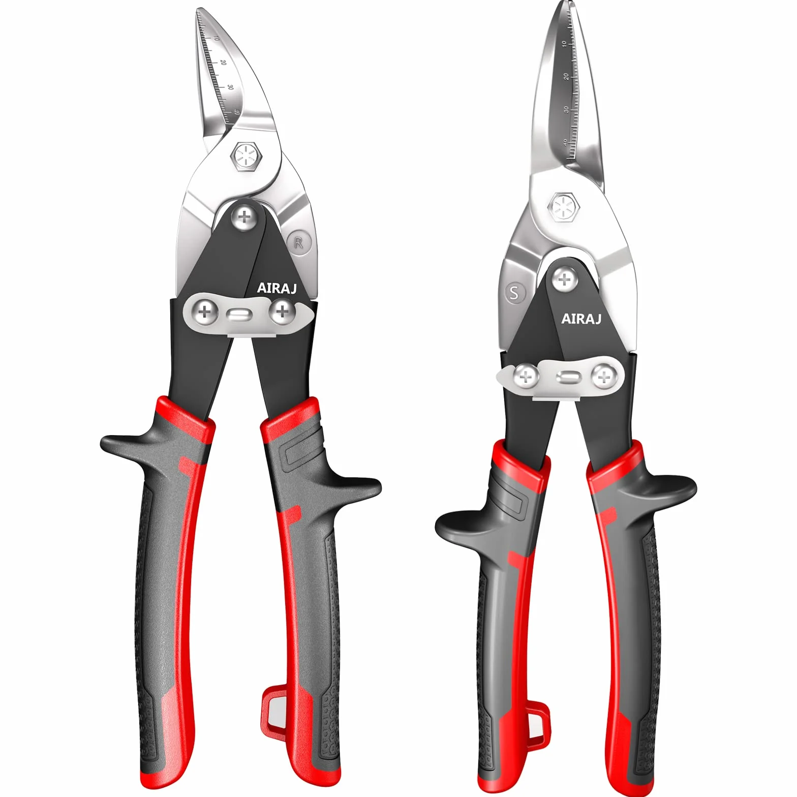 AIRAJ Tijeras de hojalatero 2 piezas -Cizallas cortadoras de hojalata para trabajos pesados-Corte recto y a derechas-Herramienta de corte para metal-Doble acción de palanca-Empuñadura ergonómica