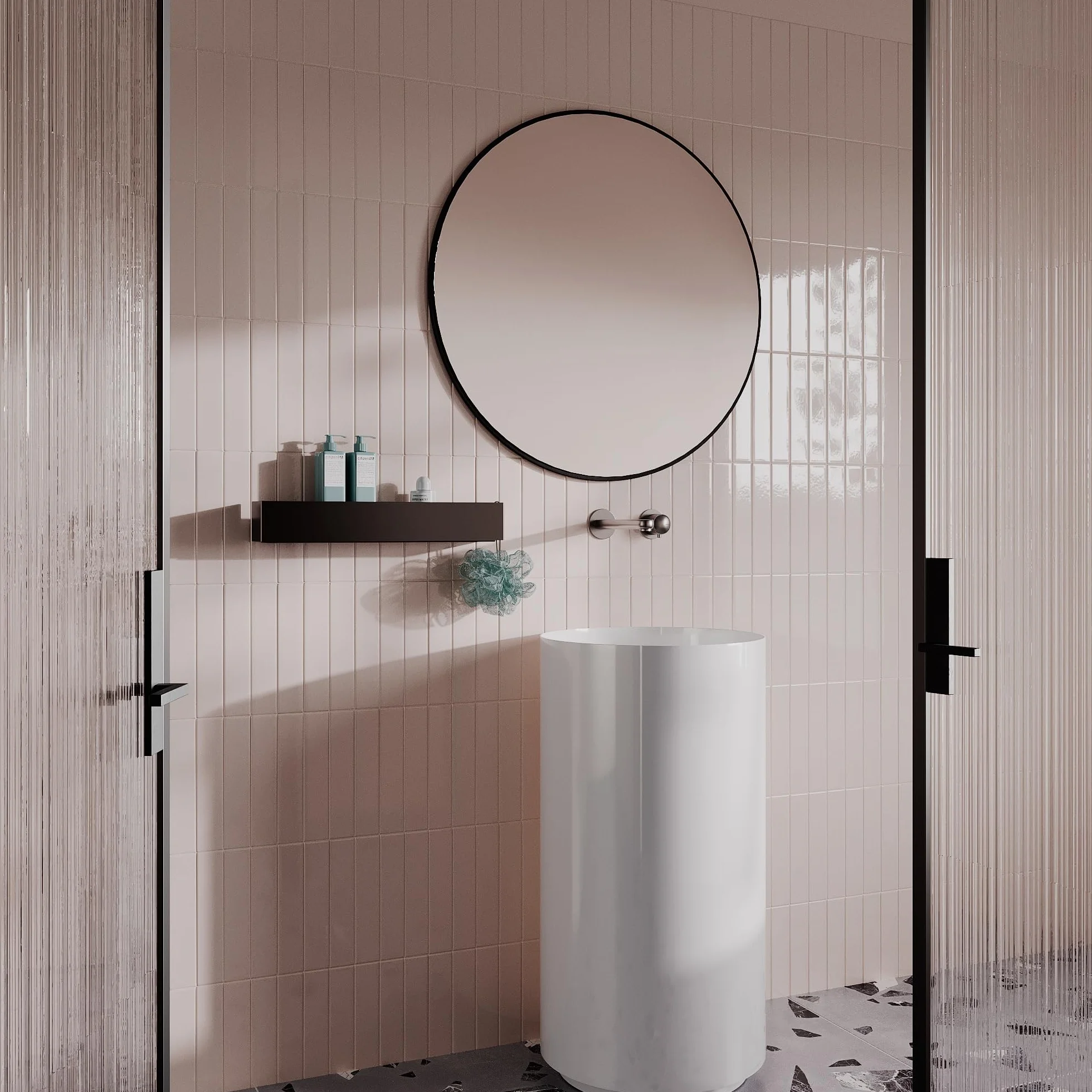 Estantería de ducha negra 50x10x8 cm Estante baño pared sin taladro metal recubrimiento polvo minimalista