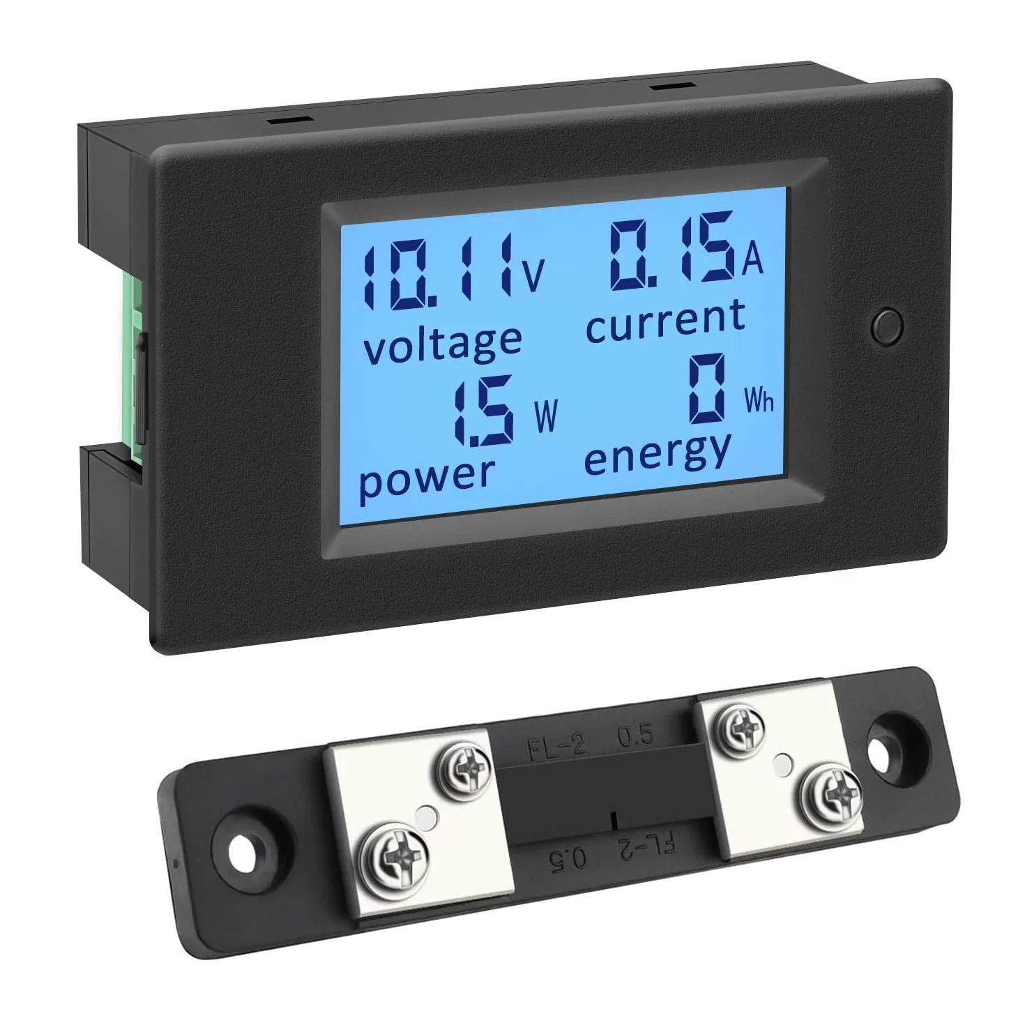 KETOTEK Medidor de Voltaje Amperaje Potencia Energia Electrica Digital de Panel 4 en 1, Voltimetro Amperimetro DC 6.5-100V 100A 12V Volt Amp Multimetro LCD con 50A/75mV Shunt