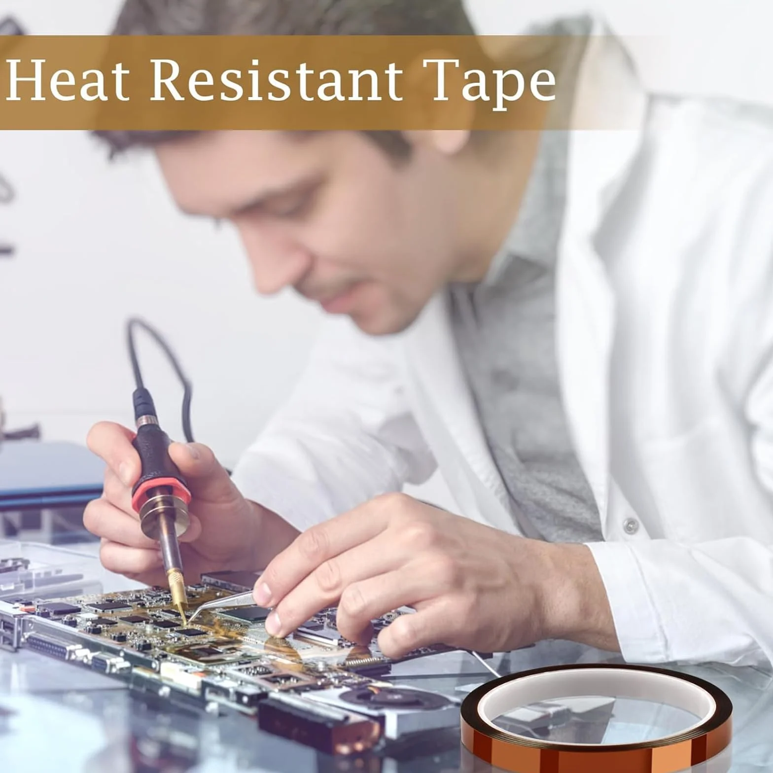 Cinta de Alta Temperatura,3 Rollo Cinta Resistente al Calor de Poliimida para Soldar,Recubrimiento en Polvo,Sublimación,Placa de Circuito Aislantes 5mm/10mm/15mm
