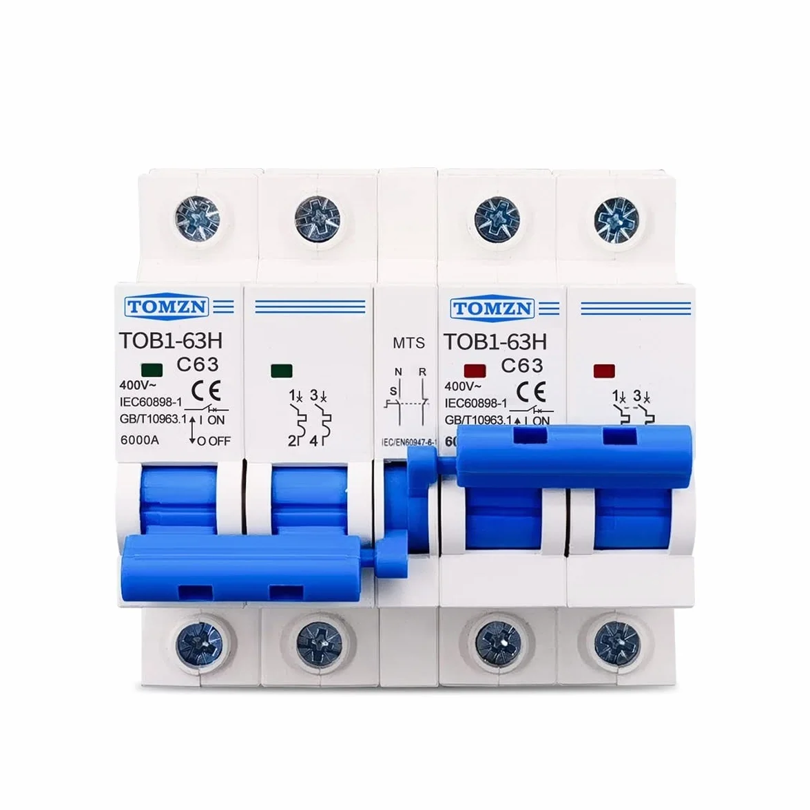 Disyuntor 2P + 2P MTS AC Interruptor de Transferencia de Transferencia Manual de Doble Potencia MCB 50HZ / 60HZ Interruptor AutomáTico MagnetotéRmico (Rated Current : 40A)