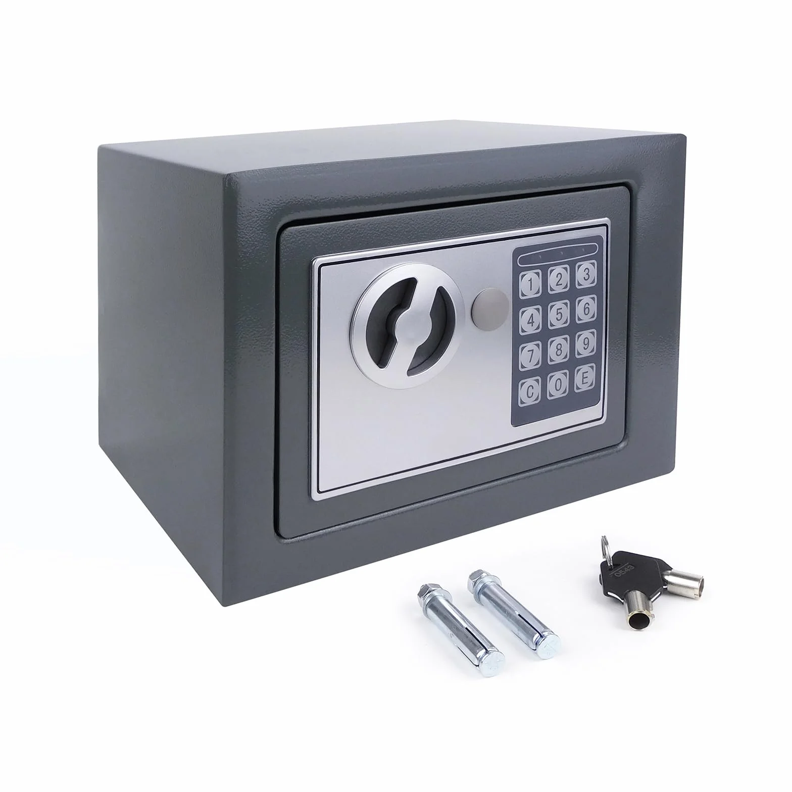 Caja fuerte resistente al fuego, resistente al agua, con cerradura de combinación y 2 llaves, acero hierro, caja fuerte de pared para casa, oficina, escuela, hotel, 23 x 17 x 17 cm, 4,6 L, color gris