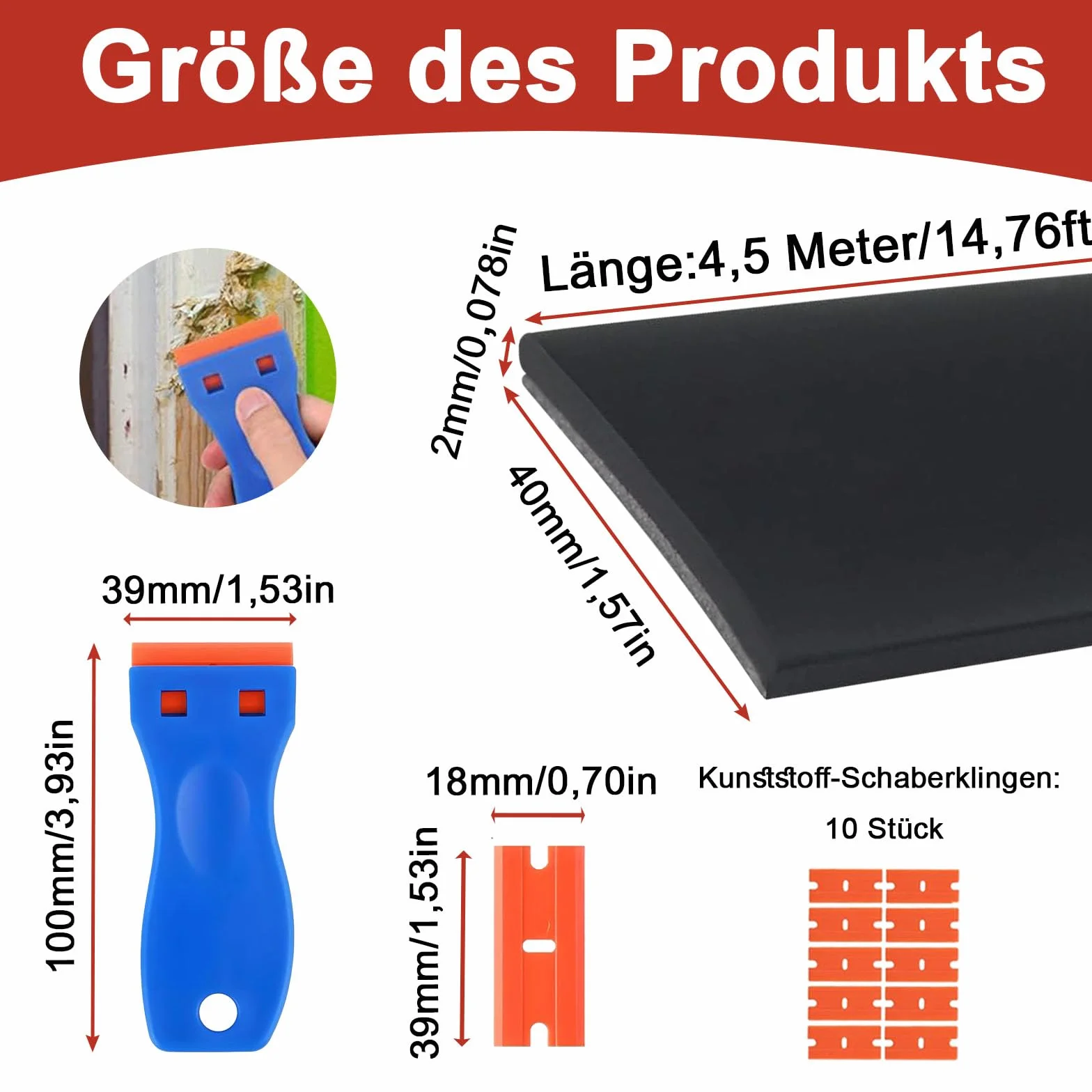 Tiras De Goma De Neopreno 40mm x 2mm x 4,5m Banda de Sellado Sólido Negro