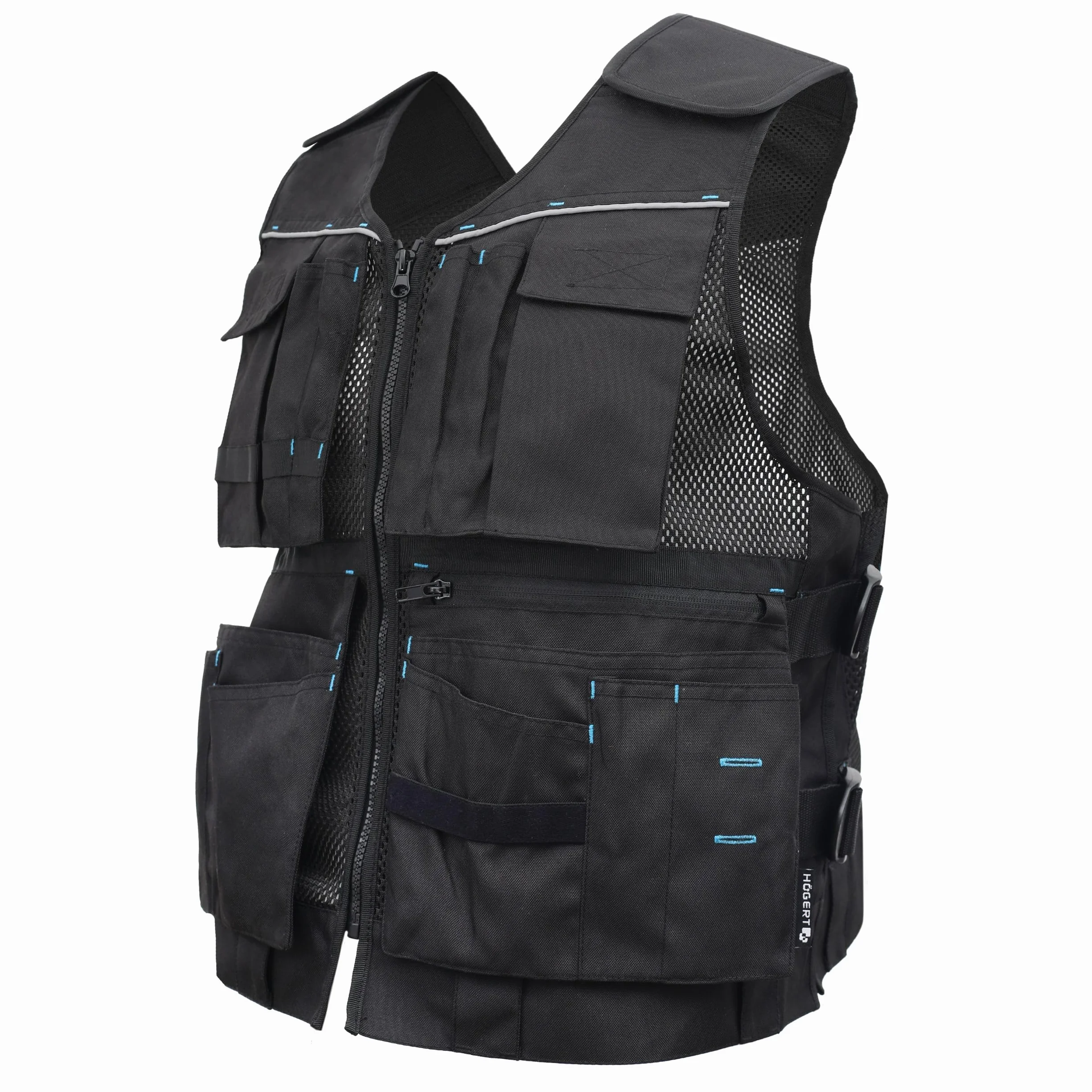 Högert Technik - Helwig - Chaleco de trabajo para hombre, color negro liso, tejido 100% poliéster Oxford 600D, chaleco de trabajo, chaleco de trabajo para hombre con muchos bolsillos, chaleco de
