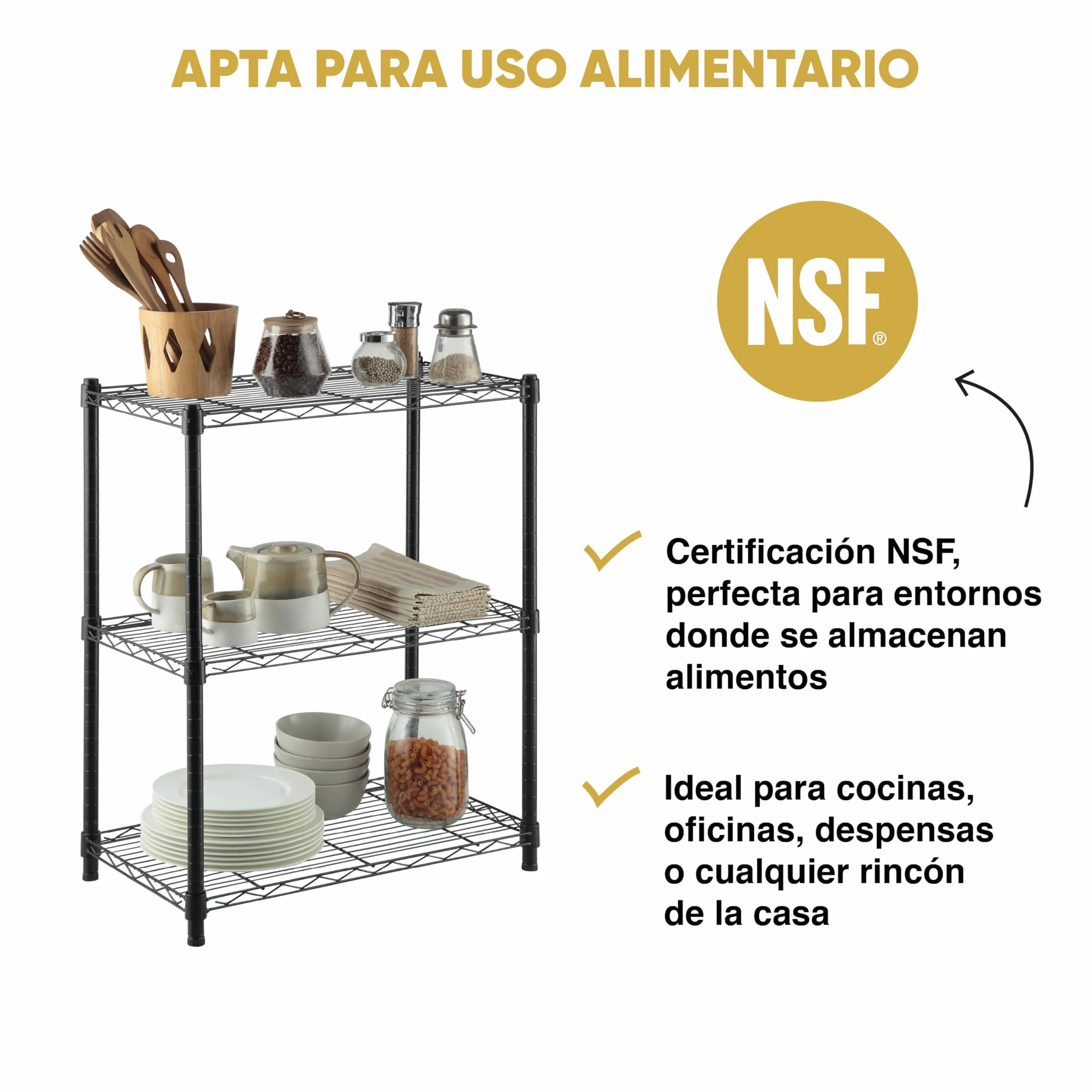 KitHome KG KITGARDEN Estantería Metálica Decorativa de Acero en Negro y 3 Baldas, 75x60x35cm