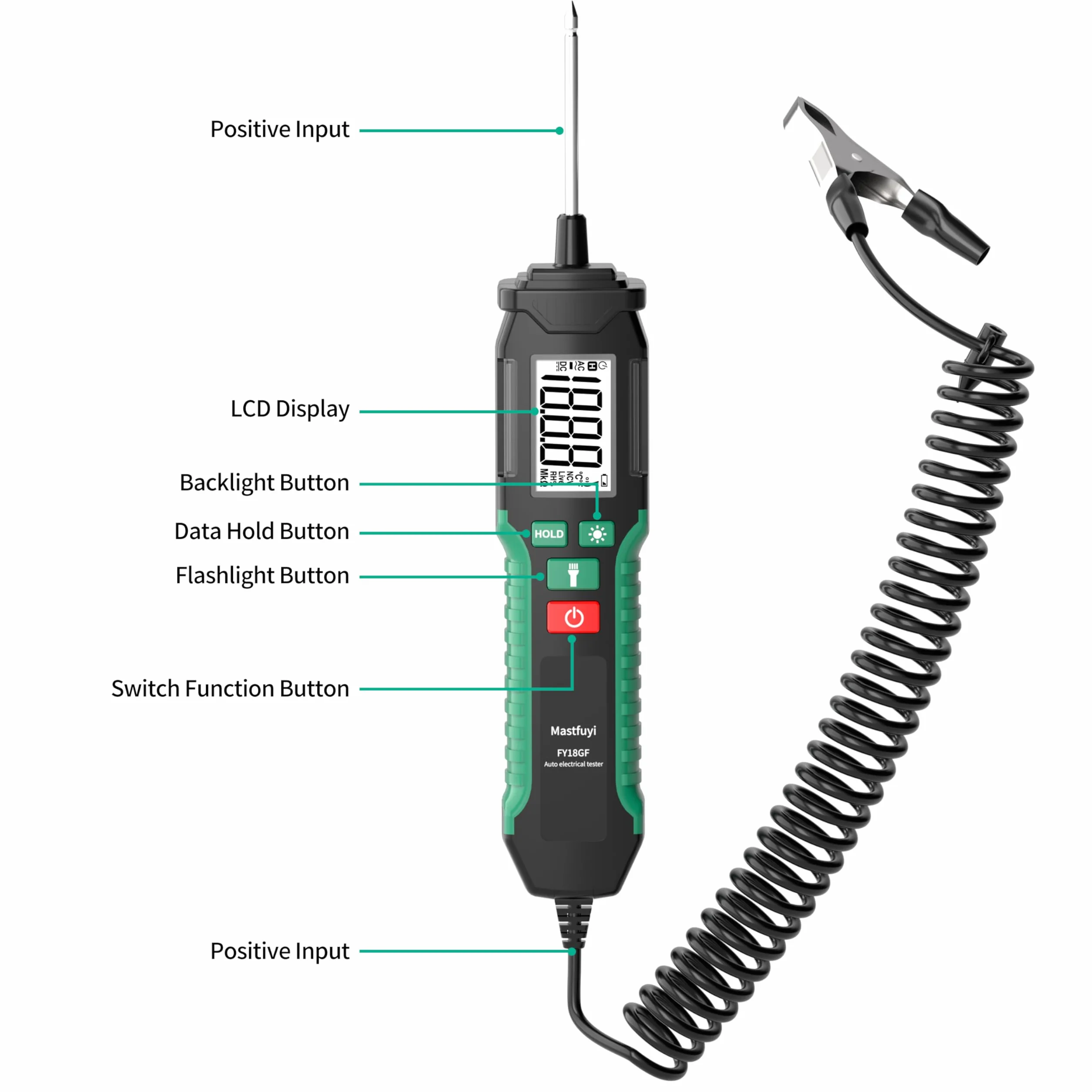 Lápiz Comprobador de Voltaje para Coche, 0,8 V-100 V CC Probador de Circuito Digital LCD Retroiluminado, Voltímetro Bidireccional Automático
