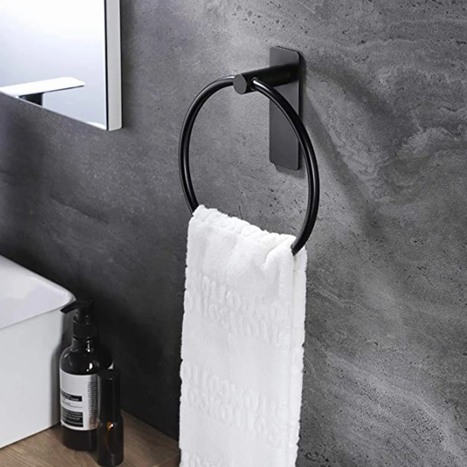 Toallero de Anilla Negro Acero Inoxidable Montaje en Pared para Baño Cocina