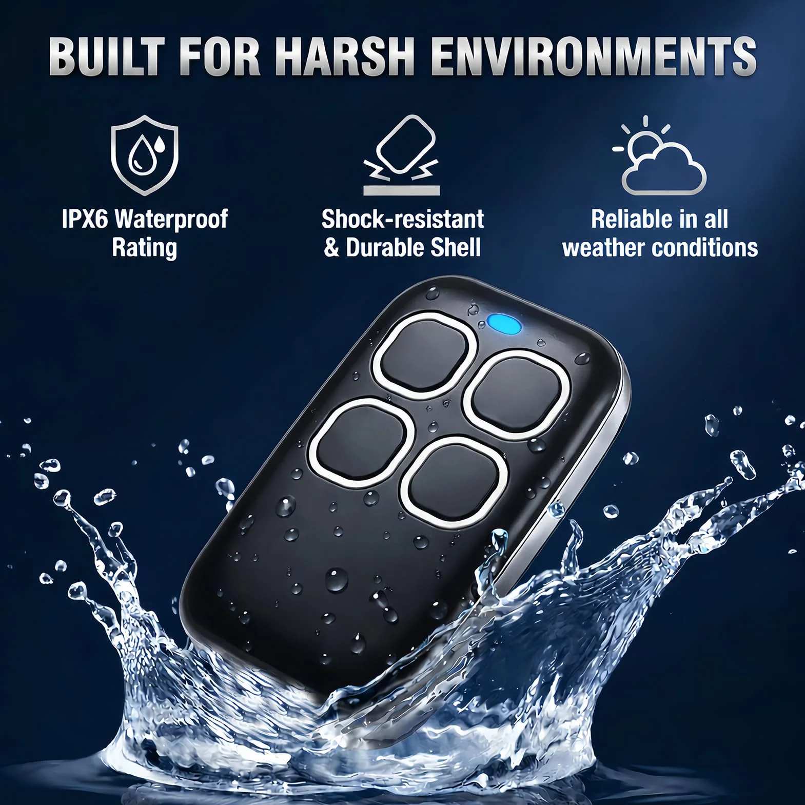 Mando Garaje Universal 4 en 1 250-913MHz, Clonador para Puerta de Garaje y Sistemas de Automatización, Programación por Aprendizaje Automático, Rolling Code Código Fijo, Blanco