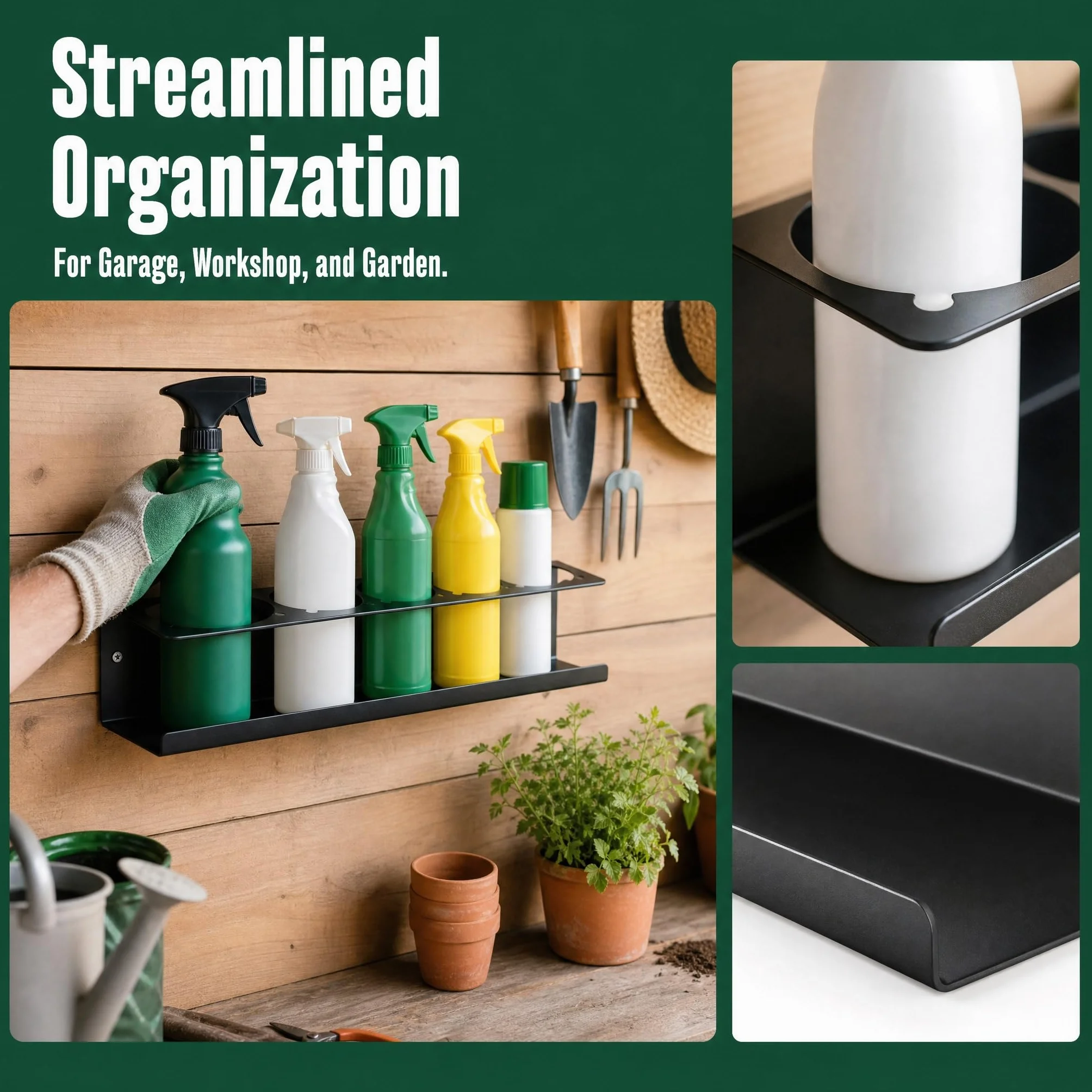 2 soportes para latas de aerosol de acero al carbono negro para 5 latas de 7,6 cm, soporte para latas de taller con tubo de expansión y tornillos, accesorios para garaje, taller, caravana