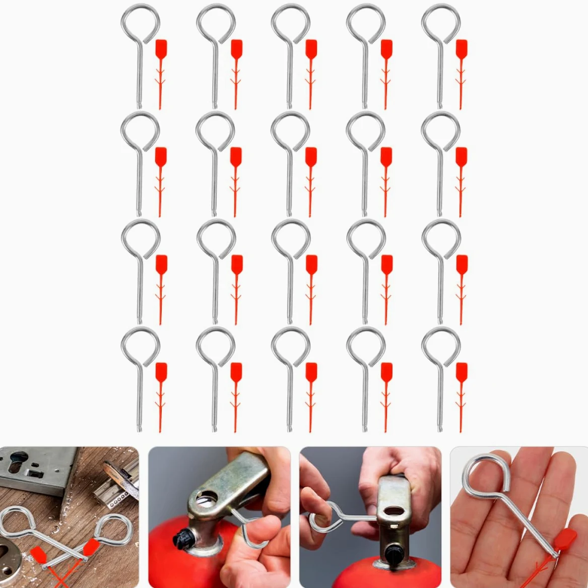 Uonlytech Juego De Pasadores De Seguridad Metálicos Para Extintores, Accesorios De Bloqueo Para Equipos Contra Incendios, Compatibles Hogares y Oficinas, Pack De 20 Unidades