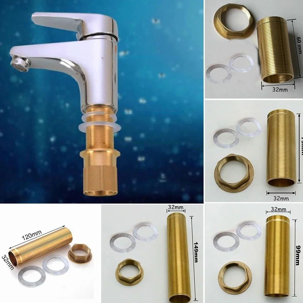 Práctico kit de reparación de grifo mezclador de lavabo de cocina, piezas de instalación de tuercas de tubo de latón roscado, para garantizar un funcionamiento suave del grifo (M32-150 mm)