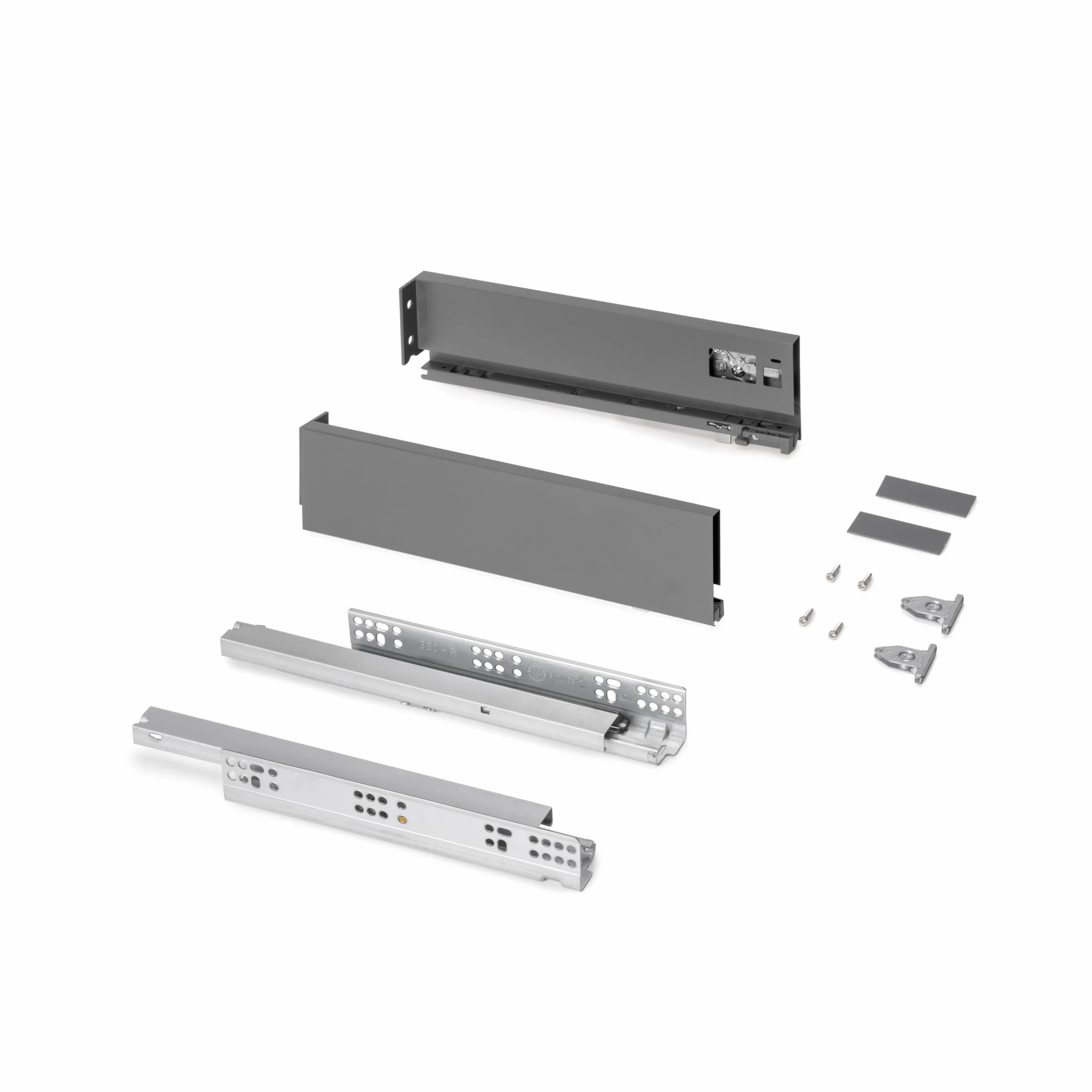 Emuca - Kit cajón para cocina o baño, altura 178mm, profundidad 350mm, 30Kg, cierre suave, tableros no incluidos, Acero, Gris antracita