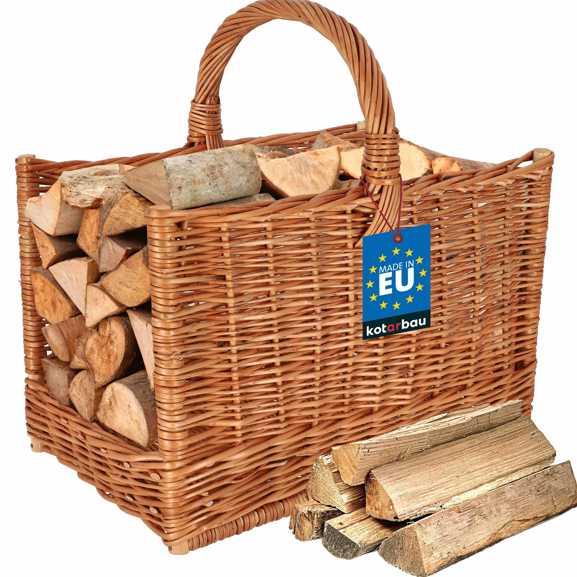 KOTARBAU® Cesta Leña Chimenea - Mimbre - 45 x 29 x 45 cm - Marrón - Capazo para Leña - Cesta de Mimbre - con Asa - Rectangular - Natural - Robusto