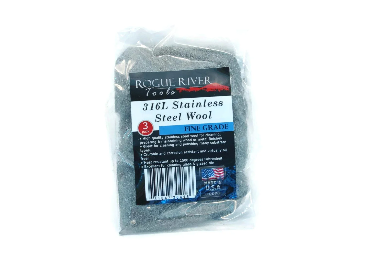 Rogue River herramientas (3 unidades) fino de calidad alimentaria almohadillas de lana de acero inoxidable 316L