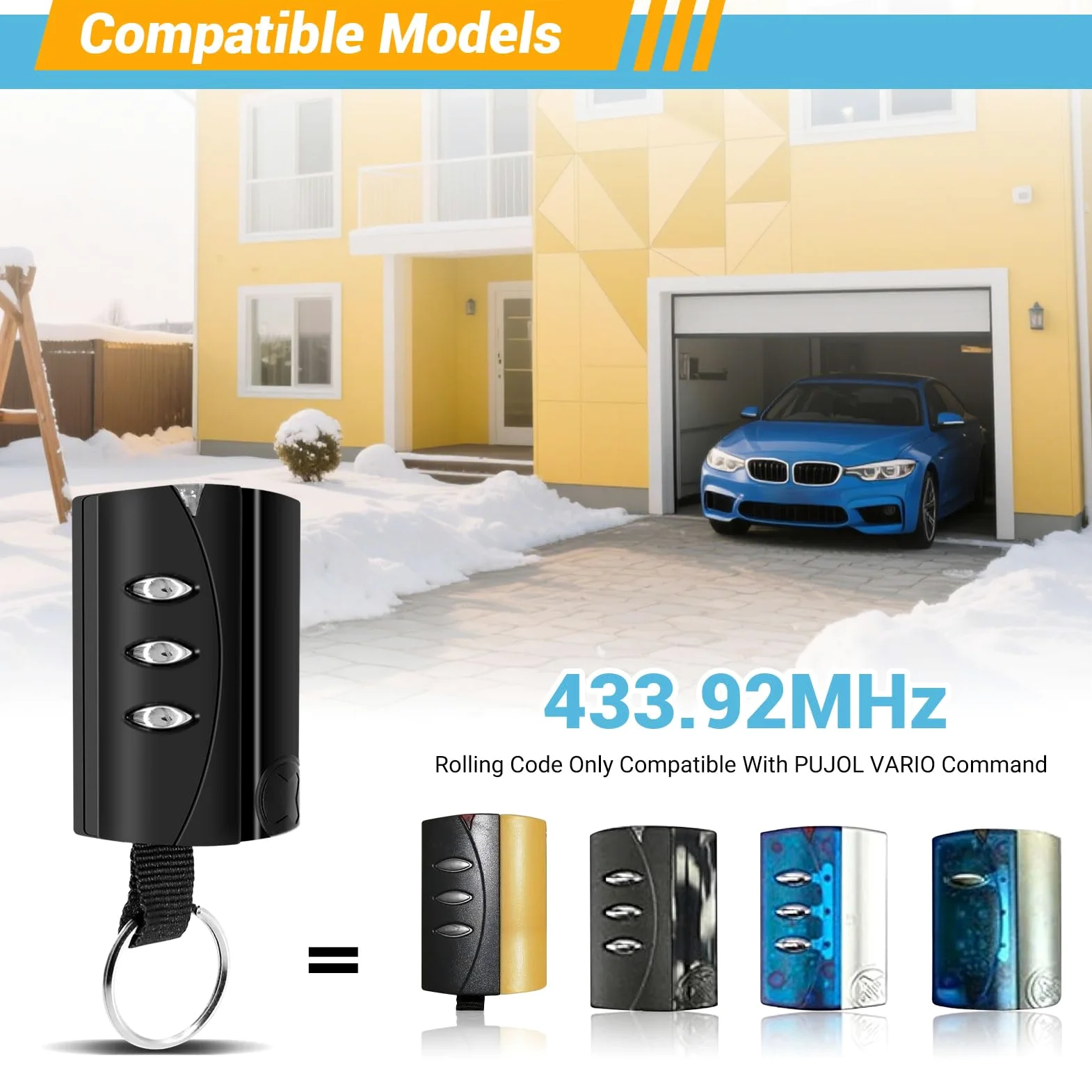 3PCS Mando Puerta Garaje 433.92 MHz, Mandos Puertas Automáticas Clonador Compatible con PUJOL Vario Black, Mars y Ocean, Mando Garaje Universal 3 Canales Fácil de Programar