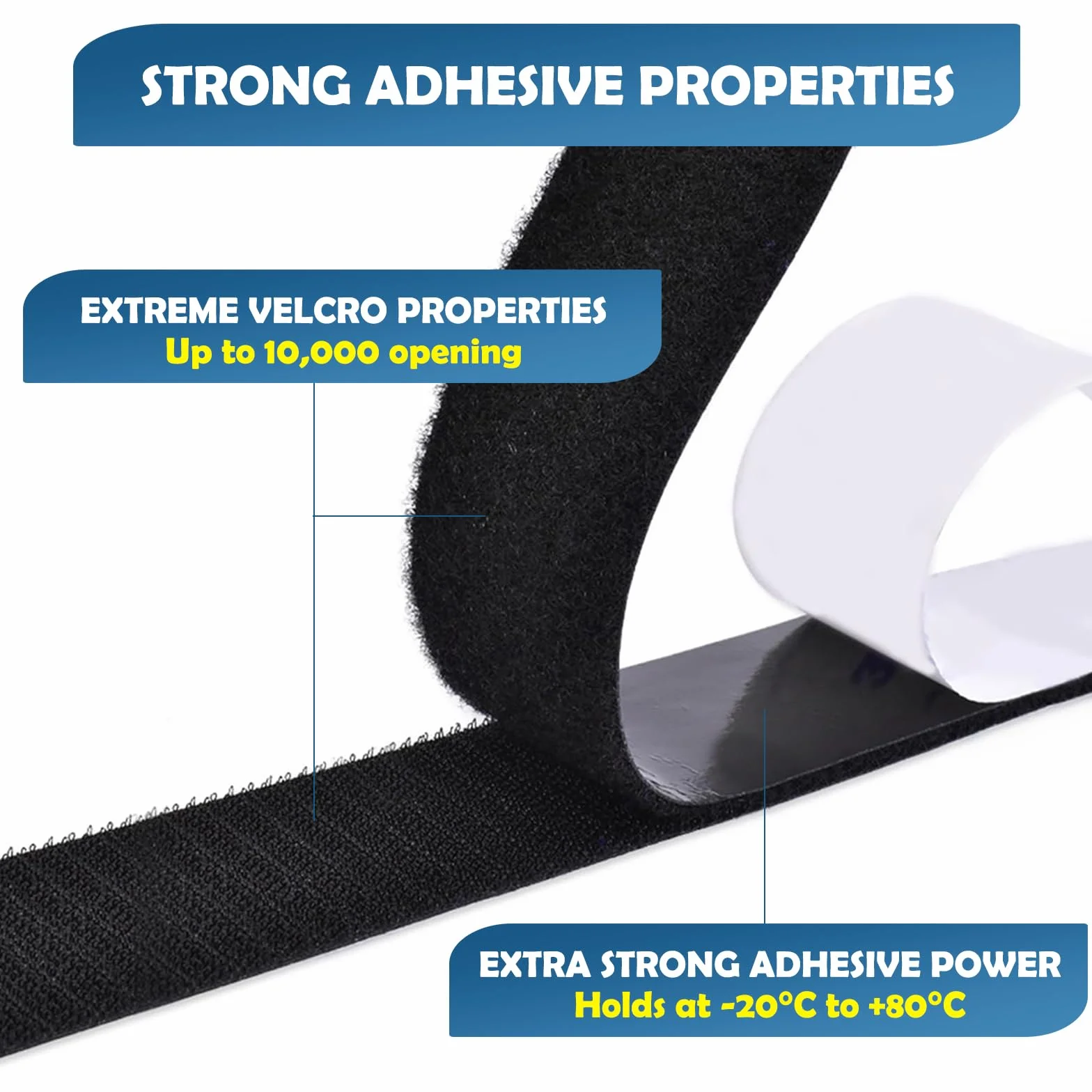 Multifuncional Belcro Adhesivo Doble Cara Fuerte 20 mm x 8 m, Negro Adhesivo Doble Cara Extrafuerte para Interiores y Exteriores, para Casa