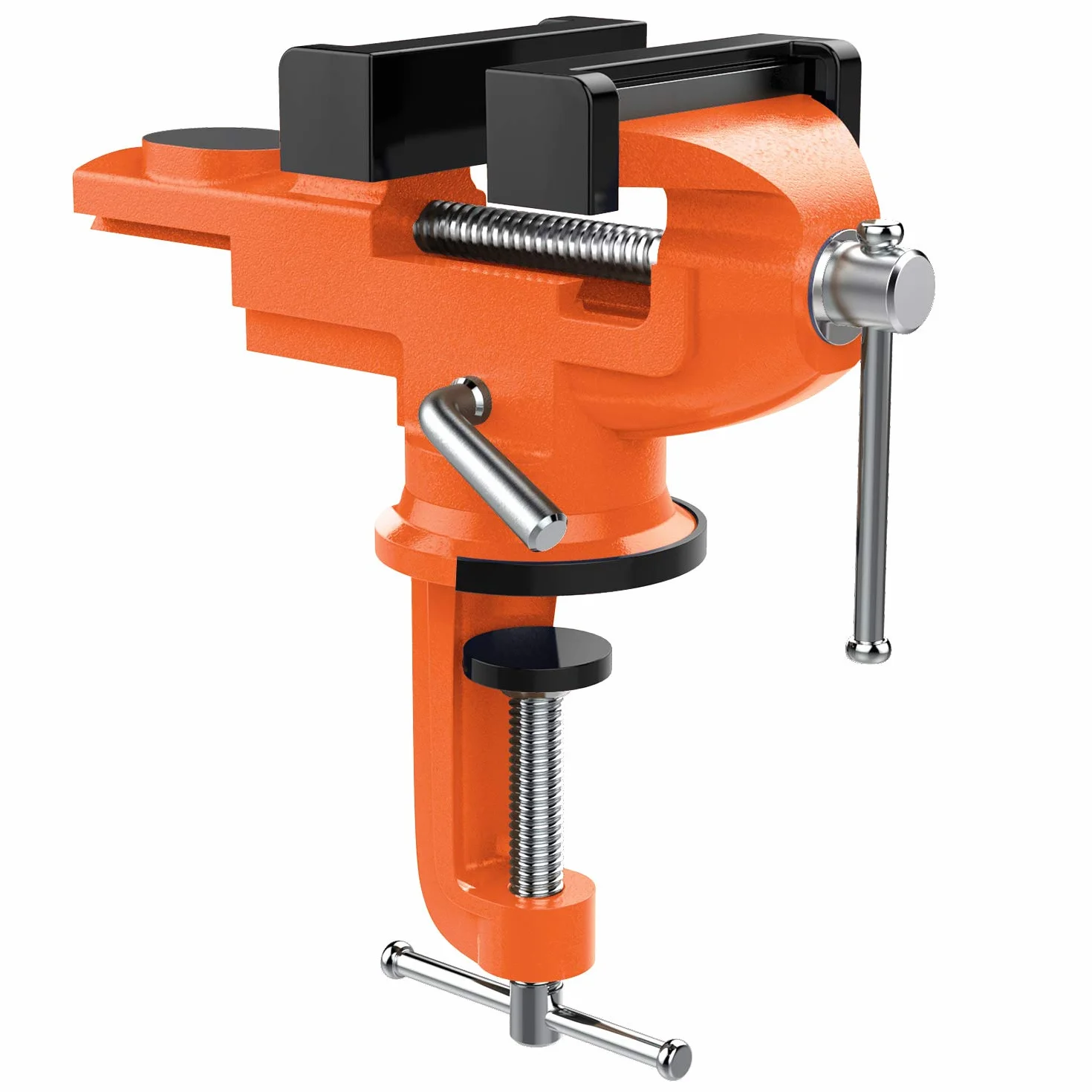 Nuovoware Tornillo de Banco de Trabajo, 70mm Tornillo de Sujeción Pesada Universal de Precisión con 360° Base Giratoria, Abrazadera de Banco para Carpintería Metalurgia Conducto de Corte - Naranja