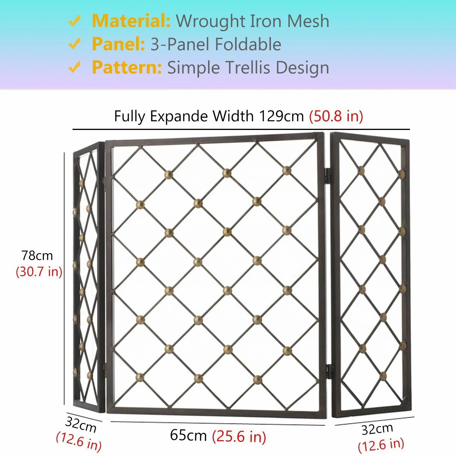 GTPBAO Salvachispas Chimenea Pantalla para Chimenea De Carbón y Leña, 129x78cm, 3 Paneles Plegable para Vestíbulo Chalet