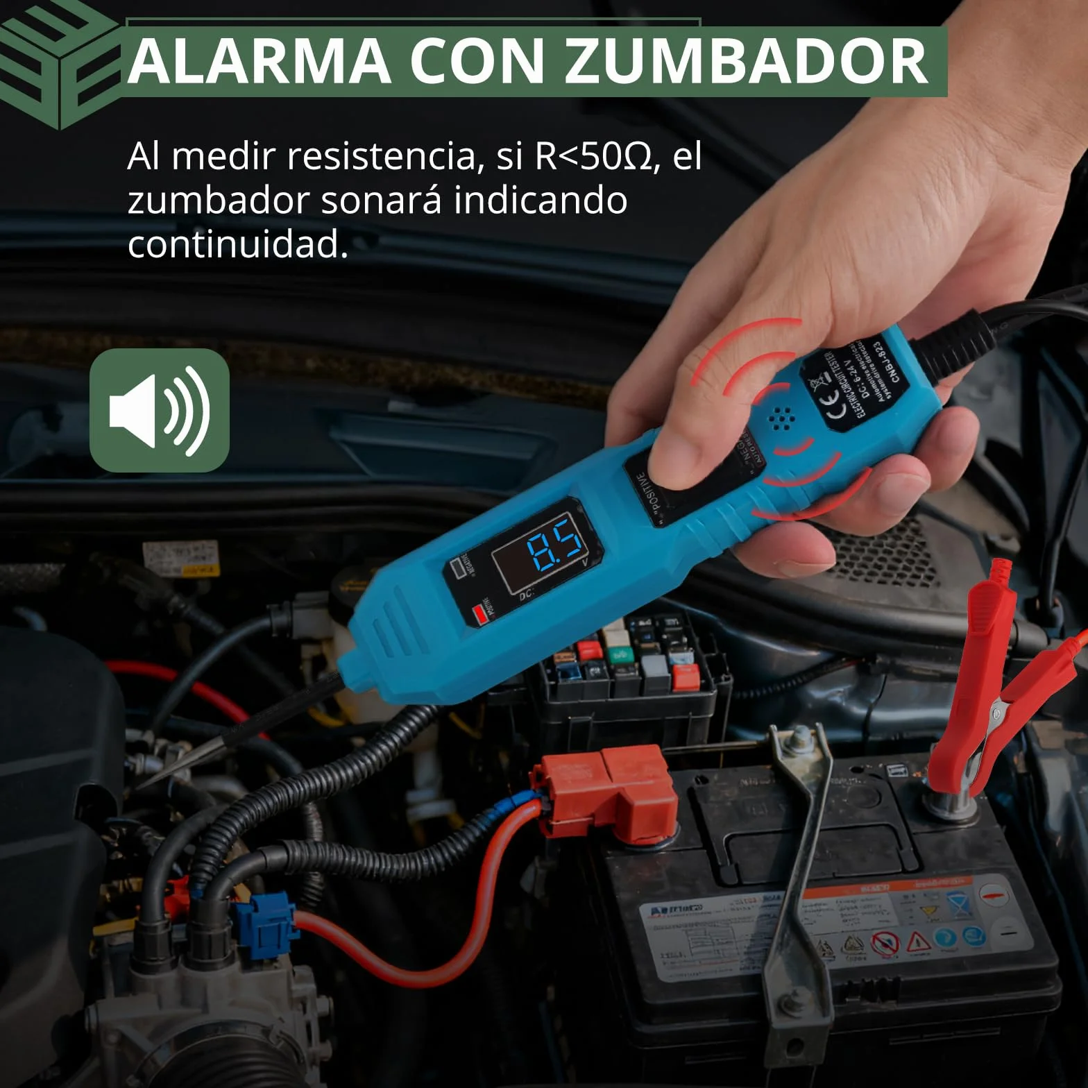 EYPINS 6-36V Probador de Circuitos Automotriz, Comprobador de Corriente y Fusibles Coche con Pinzas de Cocodrilo, Pantalla LCD, Cable 4.5m