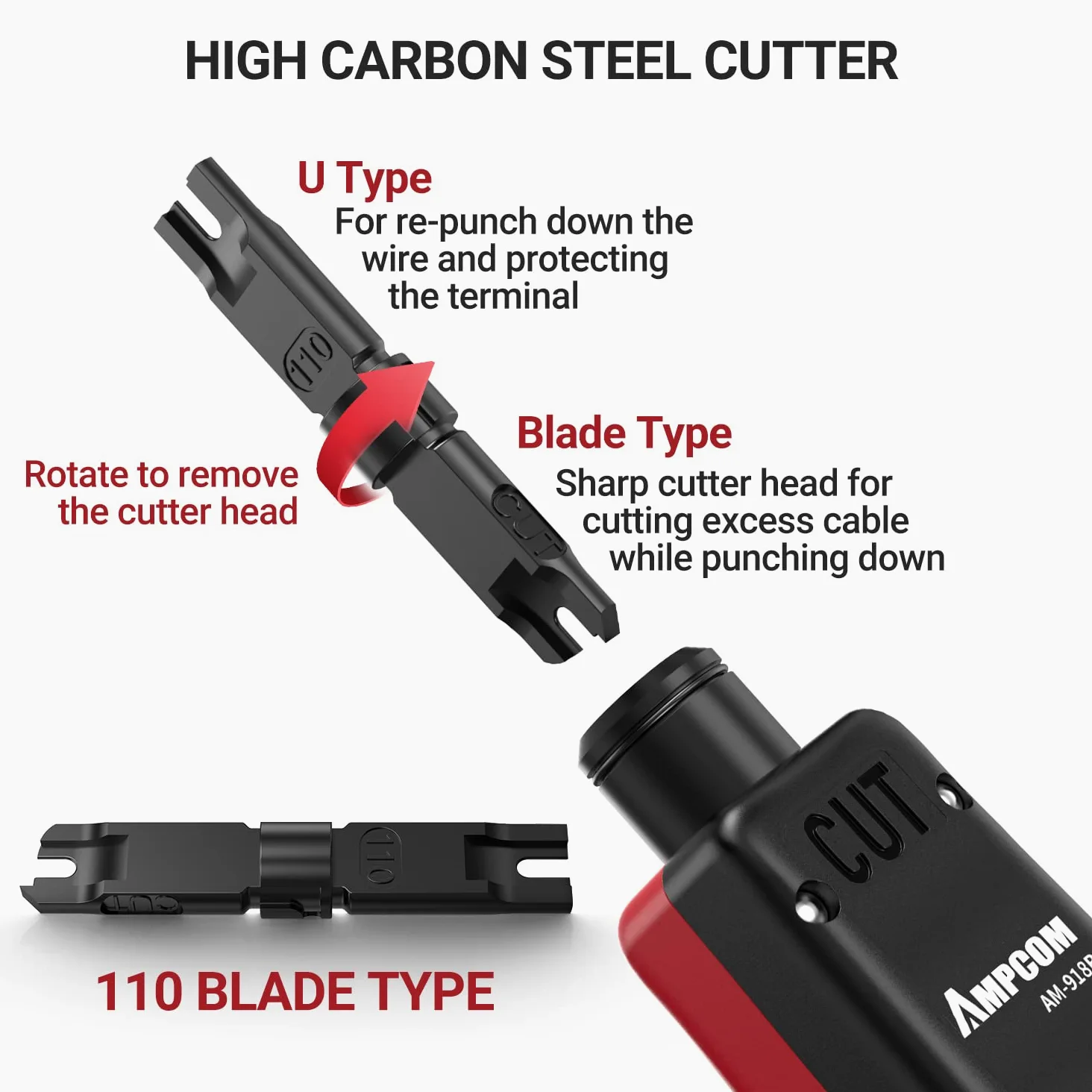 AMPCOM AM-918B RJ45 - Herramienta de perforación con gancho para cable