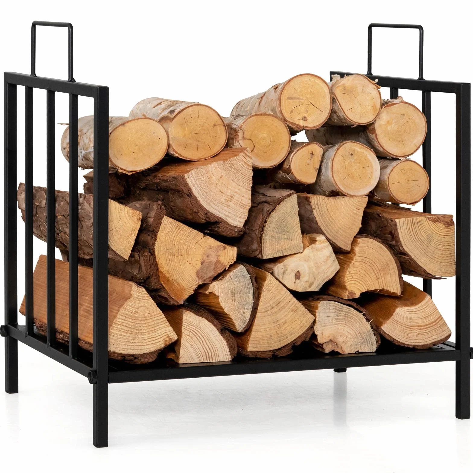 GOPLUS Soporte para Leña con Asa, Porta Leña, Capacidad 50 kg, Aspecto Elegante para Interior Exterior 46 x 31 x 46 cm