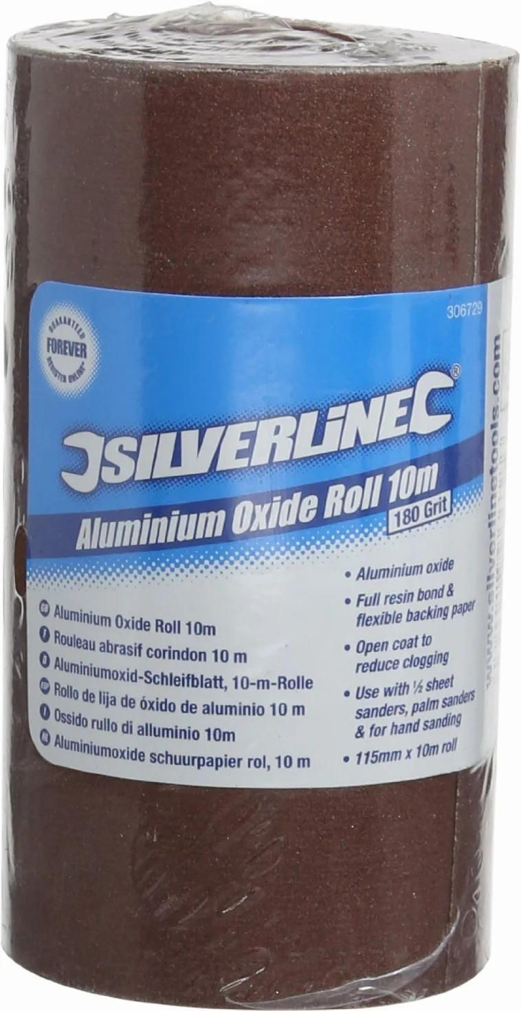 Silverline Tools 306729 - Rollo de lija de óxido de aluminio 5 m (10 m, Grano 180)