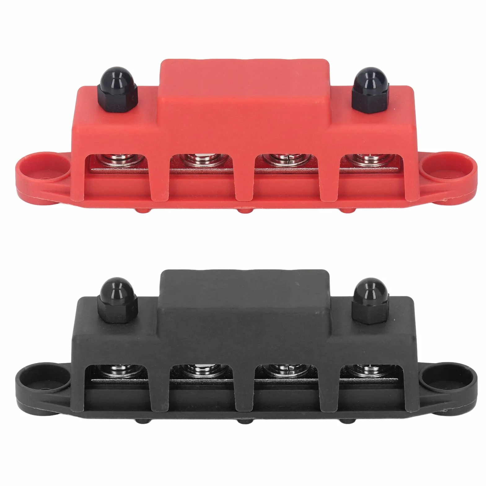Asixxsix Bloque de Distribución de EnergíA de 2 Piezas, Bloque de Terminales Tornillo M8 Barra de Bus de 4 Terminales CC 48 V 250 A para Automóviles, Vehículos Recreativos, Barcos