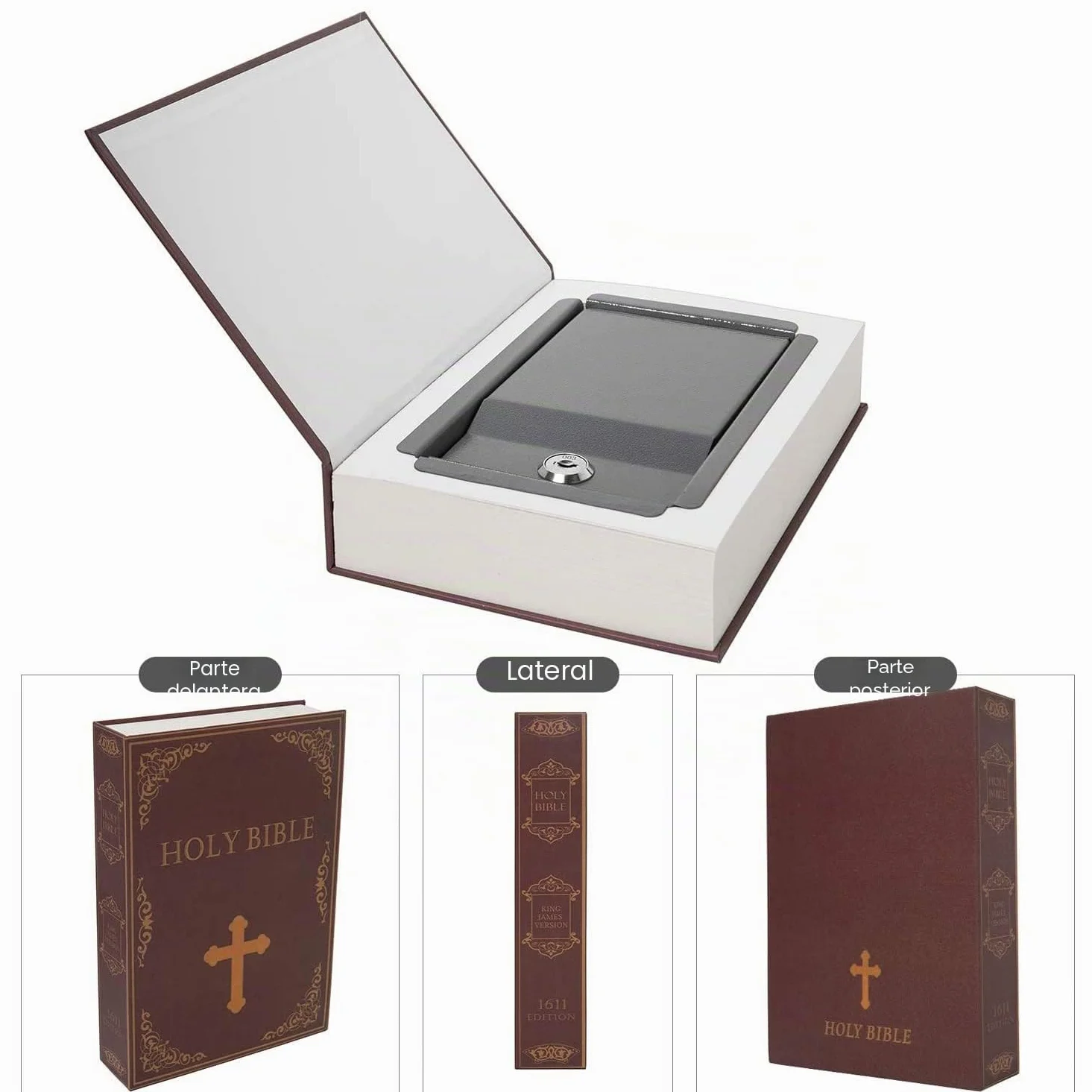Caja fuerte de libro de transferencia de papel real para joyas y hueca con compartimento oculto, llave y cerradura de combinación (Biblia, cerradura de combinación)