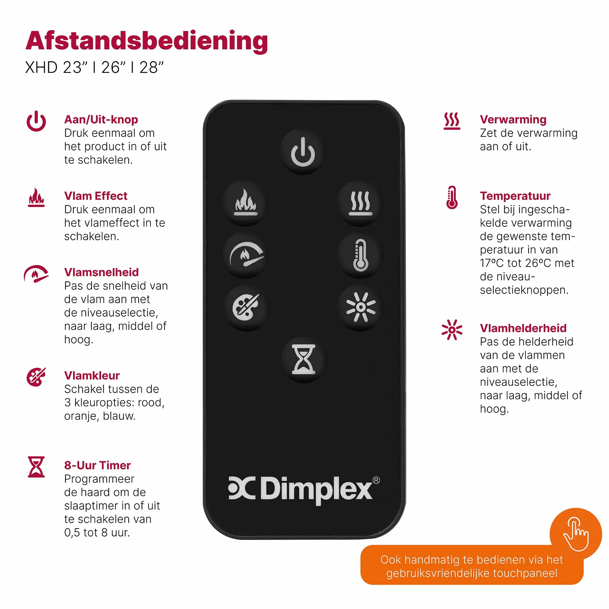 Dimplex Chimenea eléctrica XHD26 Firebox 210975 Efecto Llama Optiflame - Lámparas LED duraderas - Chimenea eléctrica con calefacción - Inserto de Chimenea - Incluye Mando a Distancia, 1400 W, Negro,