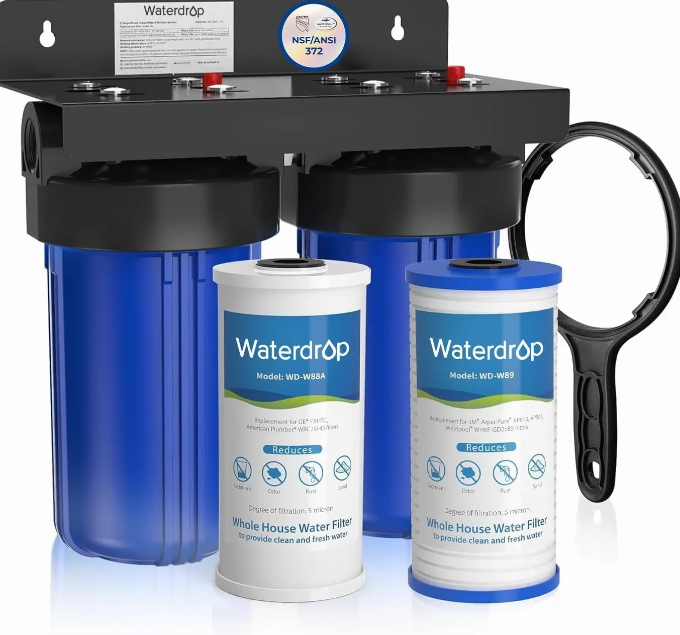 Waterdrop Sistema de Filtrado de Agua paraToda la Casa, con Filtro de Carbón y Sedimentos, Filtración en 5 Etapas, Reduce el Plomo, Cloro, Olor y el Sabor, 5 Micrones WD-WHF21-PG