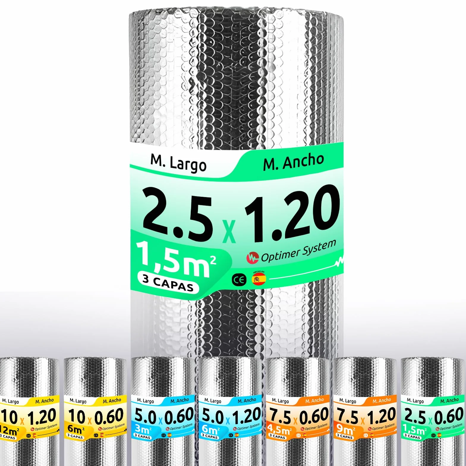 AISLANTE TERMICO MULTIUSOS Rollo 2.5x1.20m 3m² Reduce Frio Calor Ventana Pared Suelo Techo Coche Garaje Camper