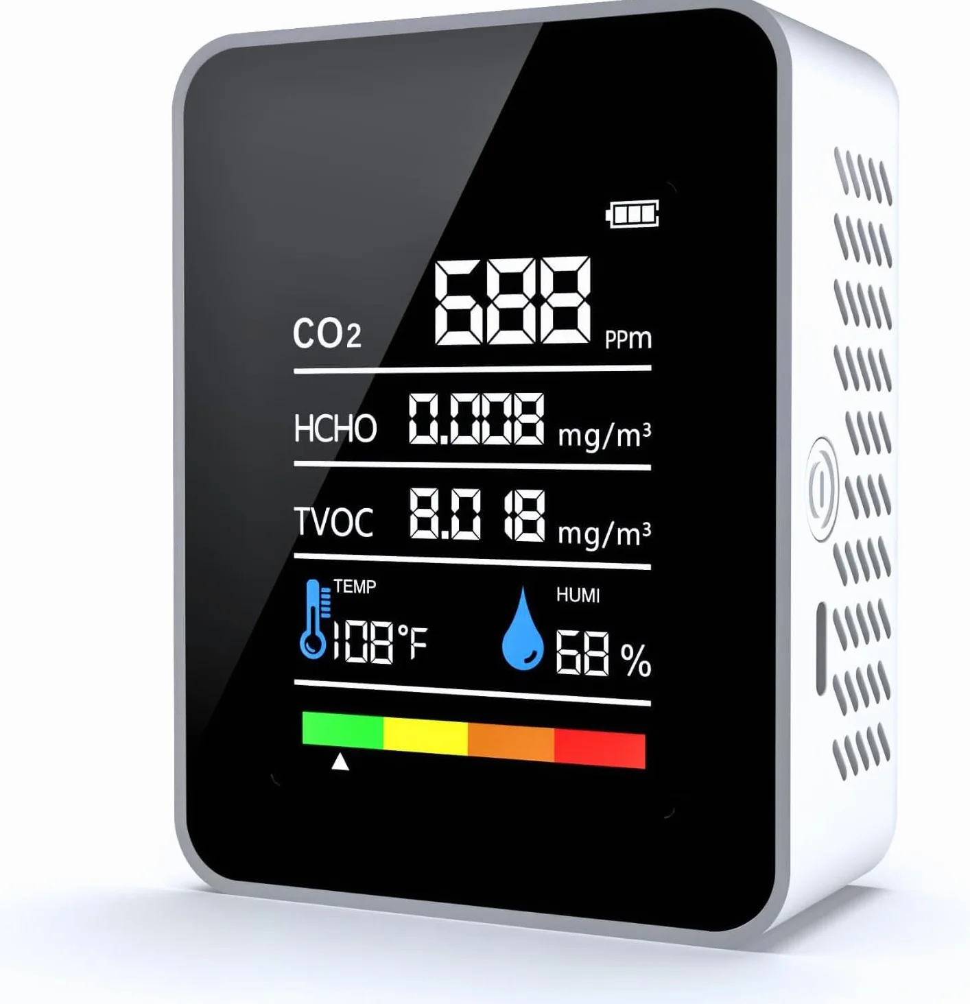 Medidor De CO2, 5 En 1 Detector Calidad Aire para CO2 HCHO TVOC Temp Humi, Detector De CO2 Portátil Medidor Calidad Aire Medidor De Temperatura Y Humedad para Casa Oficina Coche
