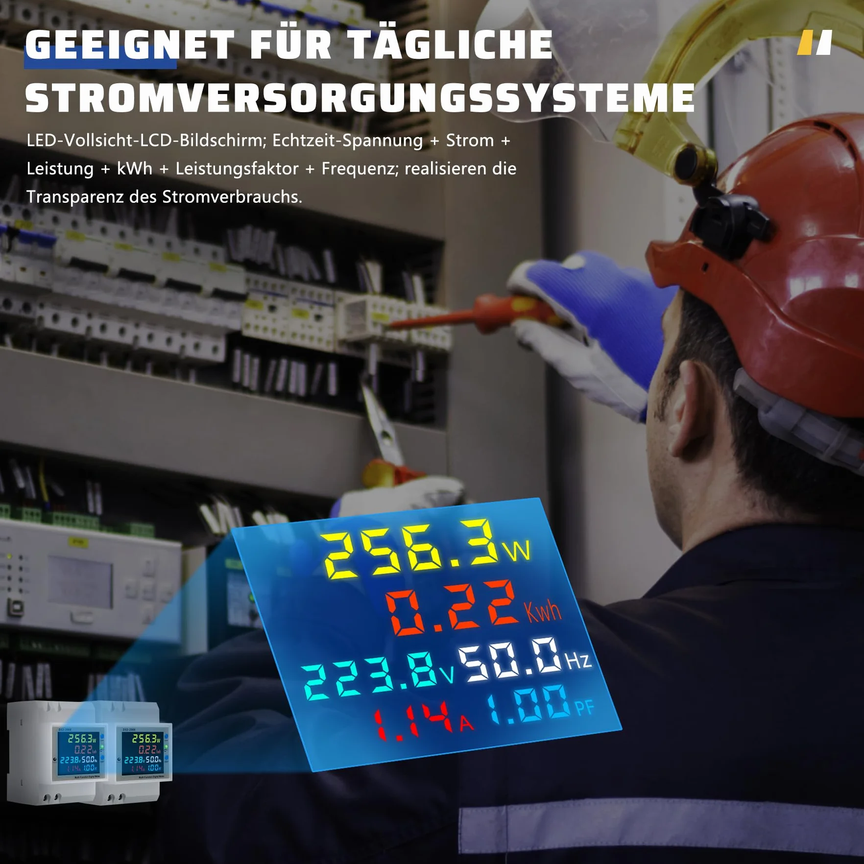 Wifi Medidor de Energía, Contador de Energía Monofásico, Medidor de Energía Digital 6 en 1 AC40~300V 100A Voltímetro Amperímetro Carril Din, Adecuado para la medición del consumo eléctrico
