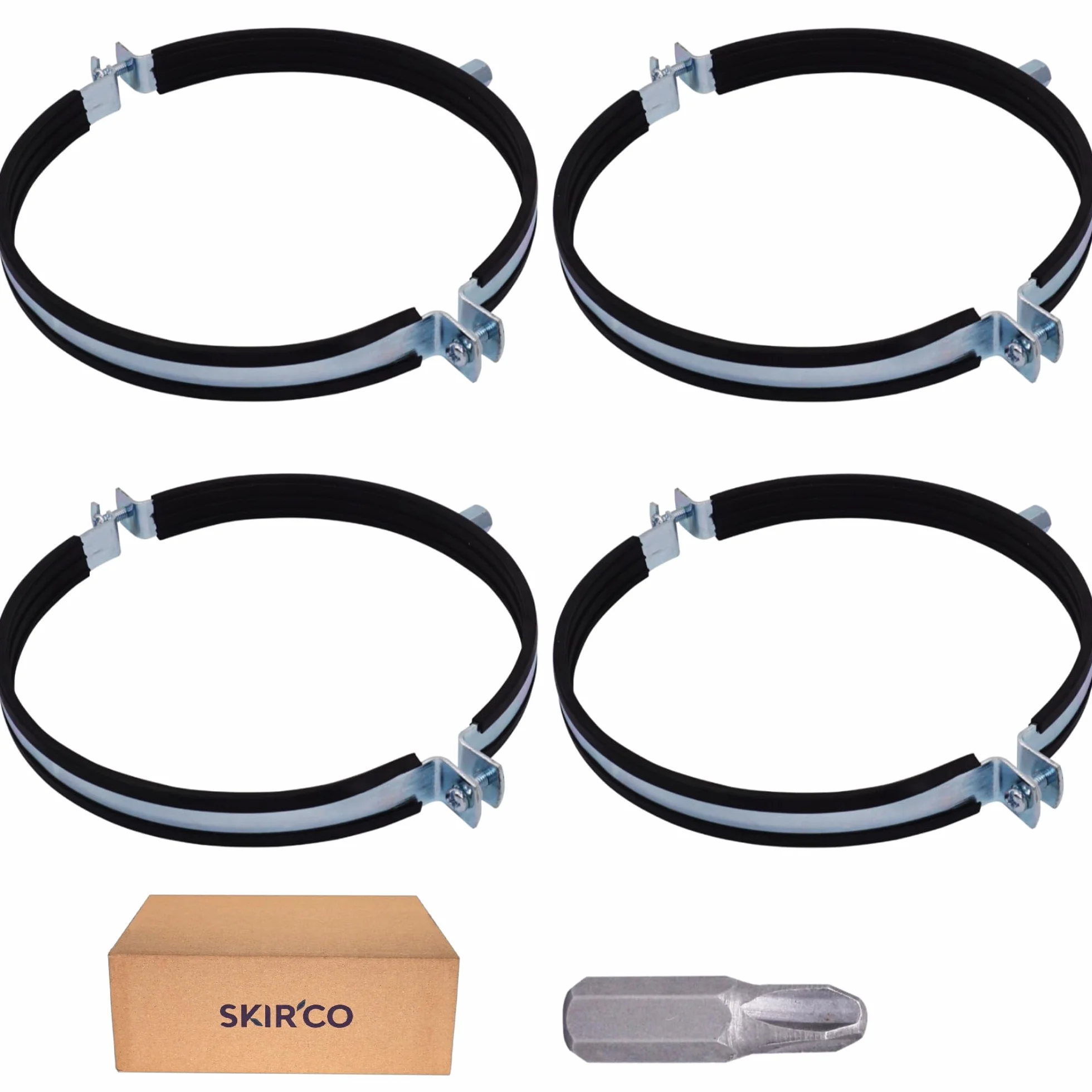 SKIR'CO (4 piezas) Soportes de tubería con forro de goma para tubos de 180 mm, abrazaderas de tubo, soportes de tubería para montaje en pared y techo