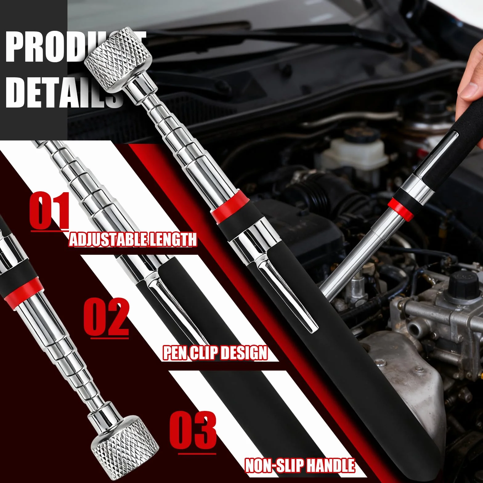 4 Piezas Herramienta Recogedor Magnético Extensible Iman Telescopico Iman Flexible Acero Inoxidable para Recoger Tornillos y Tuercas y Otros Objetos Metálicos